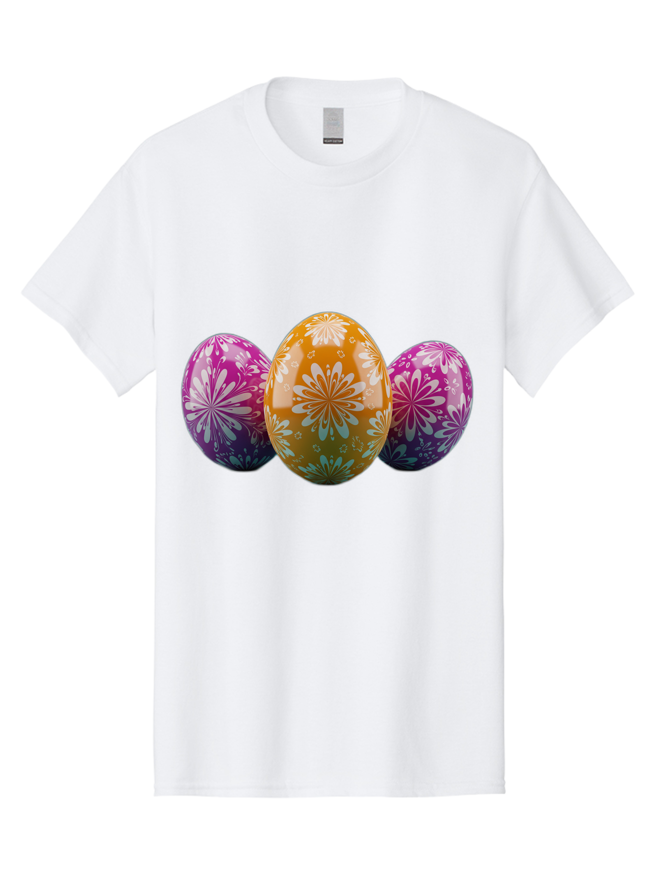 Easter-Eggs-11 Men'S Graphic Tee, 100% Cotton, Comfortable Casual Summer Wear, Machine Washable, Decorated Easter Eggs, Floral Patterns, Purple And Orange Eggs, Shiny Finish, Easter Celebration, Spring Decorations, Festive Eggs, Baa605