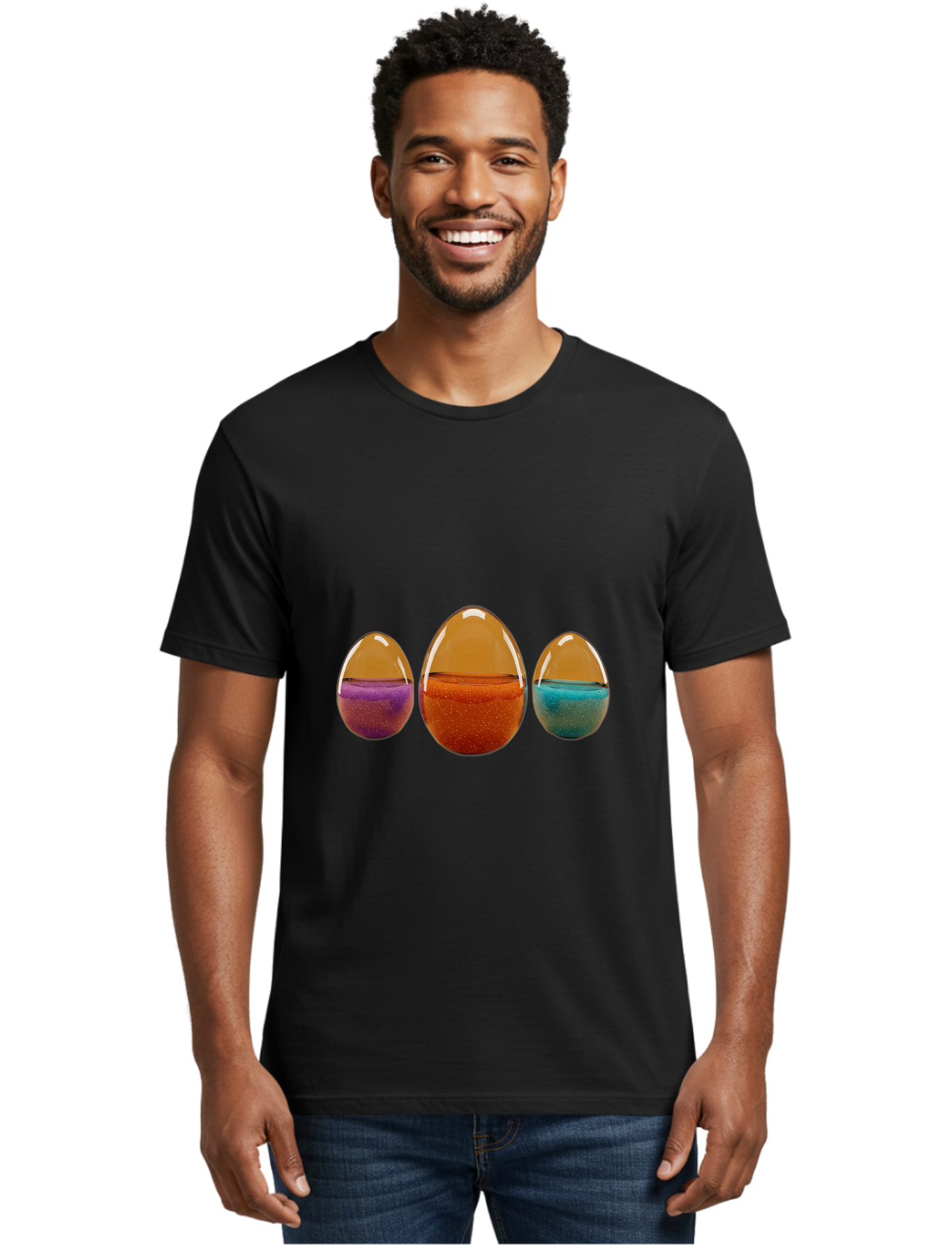 Easter-Eggs-12 Men'S Graphic Tee, 100% Cotton, Comfortable Casual Summer Wear, Machine Washable, Translucent Easter Eggs, Purple, Orange, Blue, Sparkly Contents, Festive Decorations, Spring Holiday, Colorful Eggs, Egg Decorations Baa606
