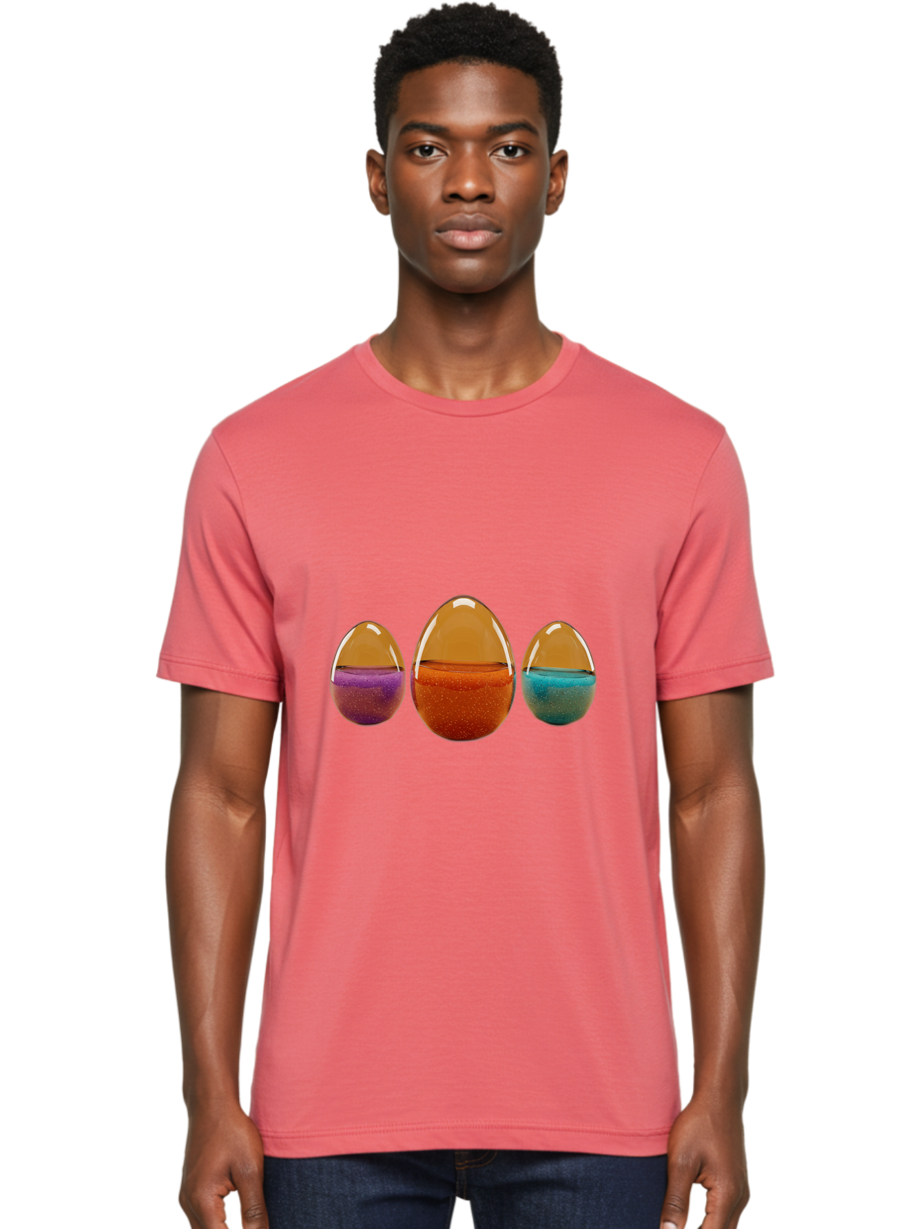 Easter-Eggs-12 Men'S Graphic Tee, 100% Cotton, Comfortable Casual Summer Wear, Machine Washable, Translucent Easter Eggs, Purple, Orange, Blue, Sparkly Contents, Festive Decorations, Spring Holiday, Colorful Eggs, Egg Decorations Baa606