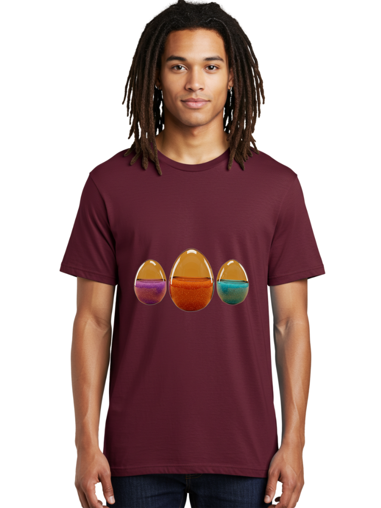 Easter-Eggs-12 Men'S Graphic Tee, 100% Cotton, Comfortable Casual Summer Wear, Machine Washable, Translucent Easter Eggs, Purple, Orange, Blue, Sparkly Contents, Festive Decorations, Spring Holiday, Colorful Eggs, Egg Decorations Baa606