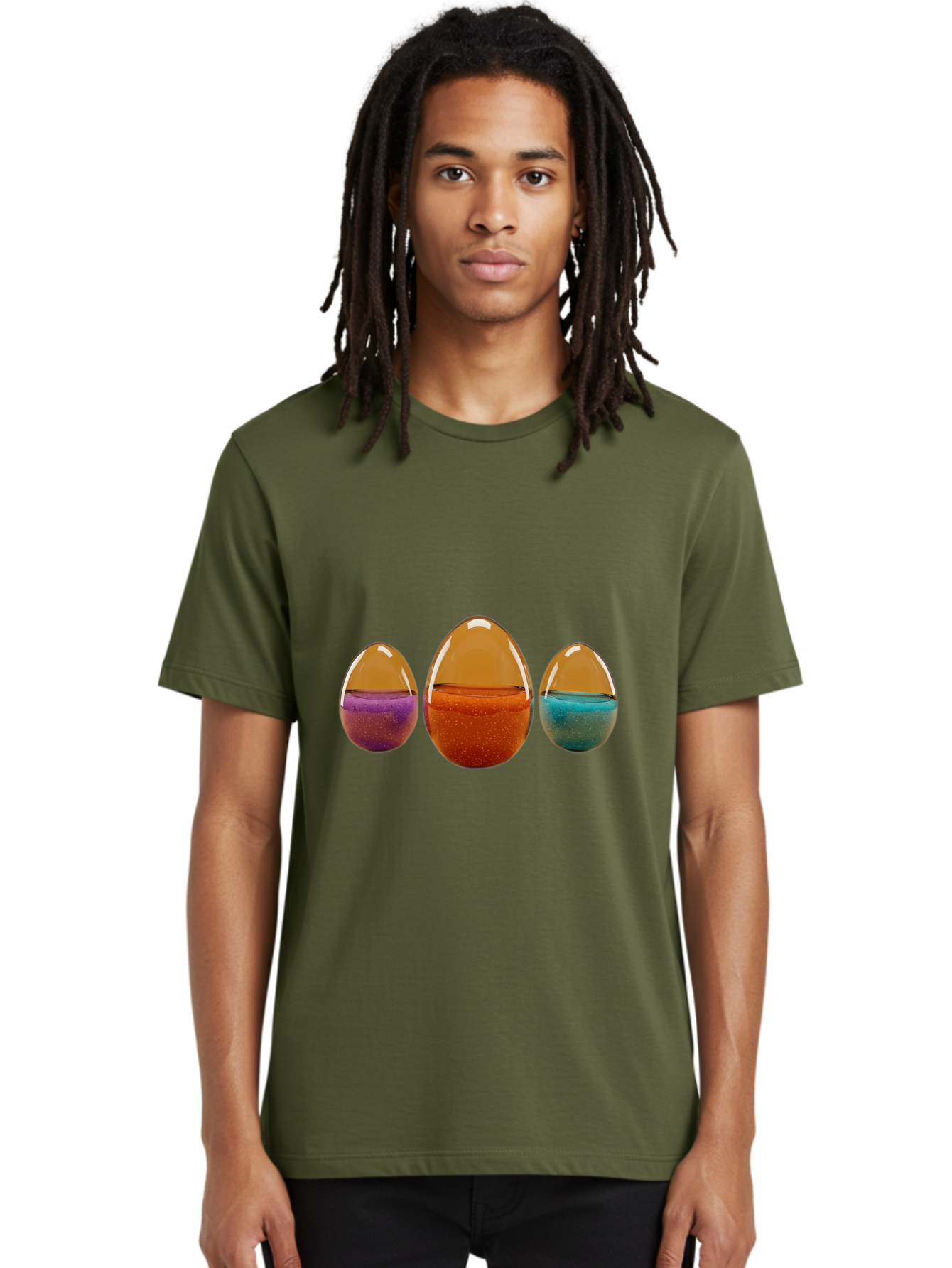 Easter-Eggs-12 Men'S Graphic Tee, 100% Cotton, Comfortable Casual Summer Wear, Machine Washable, Translucent Easter Eggs, Purple, Orange, Blue, Sparkly Contents, Festive Decorations, Spring Holiday, Colorful Eggs, Egg Decorations Baa606