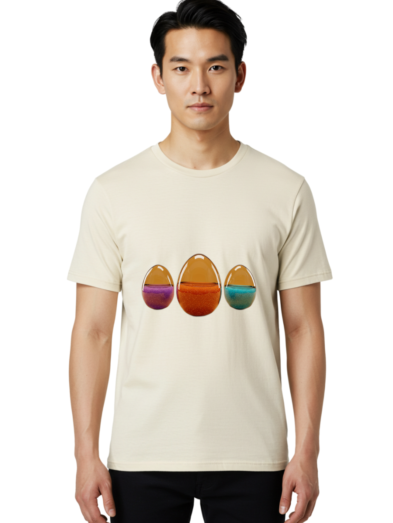 Easter-Eggs-12 Men'S Graphic Tee, 100% Cotton, Comfortable Casual Summer Wear, Machine Washable, Translucent Easter Eggs, Purple, Orange, Blue, Sparkly Contents, Festive Decorations, Spring Holiday, Colorful Eggs, Egg Decorations Baa606