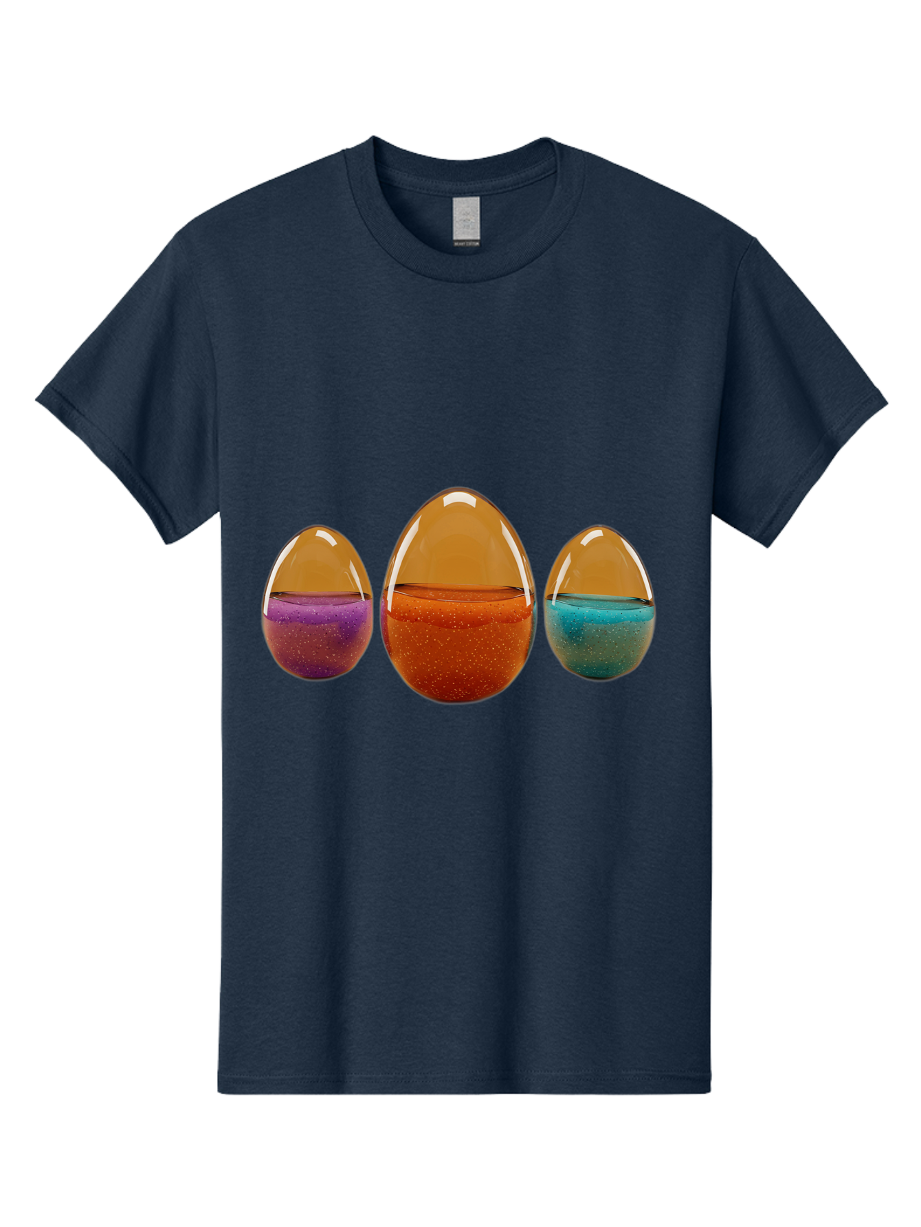 Easter-Eggs-12 Men'S Graphic Tee, 100% Cotton, Comfortable Casual Summer Wear, Machine Washable, Translucent Easter Eggs, Purple, Orange, Blue, Sparkly Contents, Festive Decorations, Spring Holiday, Colorful Eggs, Egg Decorations Baa606