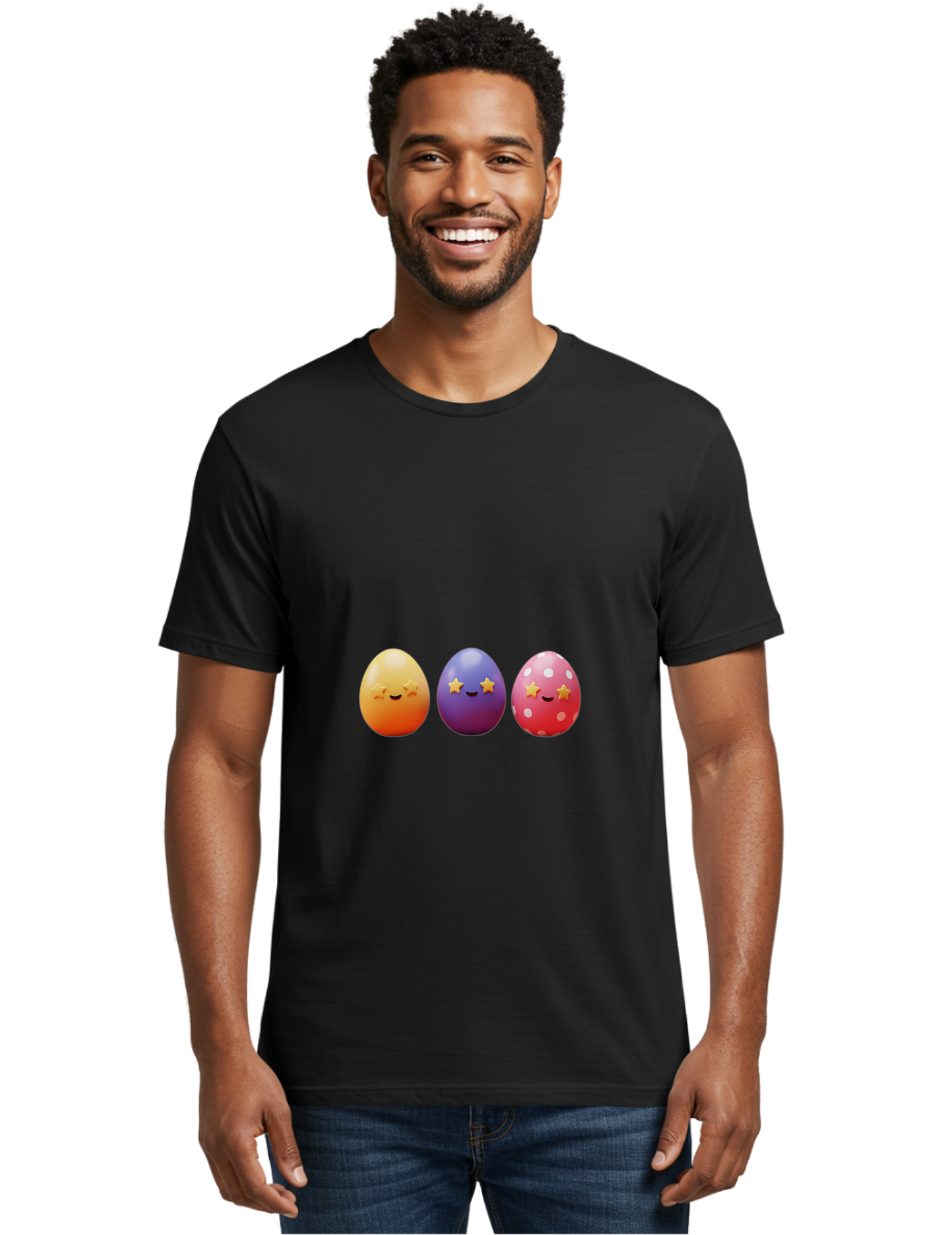 Easter-Eggs-2 Men'S Graphic Tee, 100% Cotton, Comfortable Casual Summer Wear, Machine Washable, Colorful Easter Eggs, Cartoon Eggs, Happy Faces, Smiling Eggs, Festive Decorations, Easter Celebration, Spring Theme, Vibrant Colors, Baa607