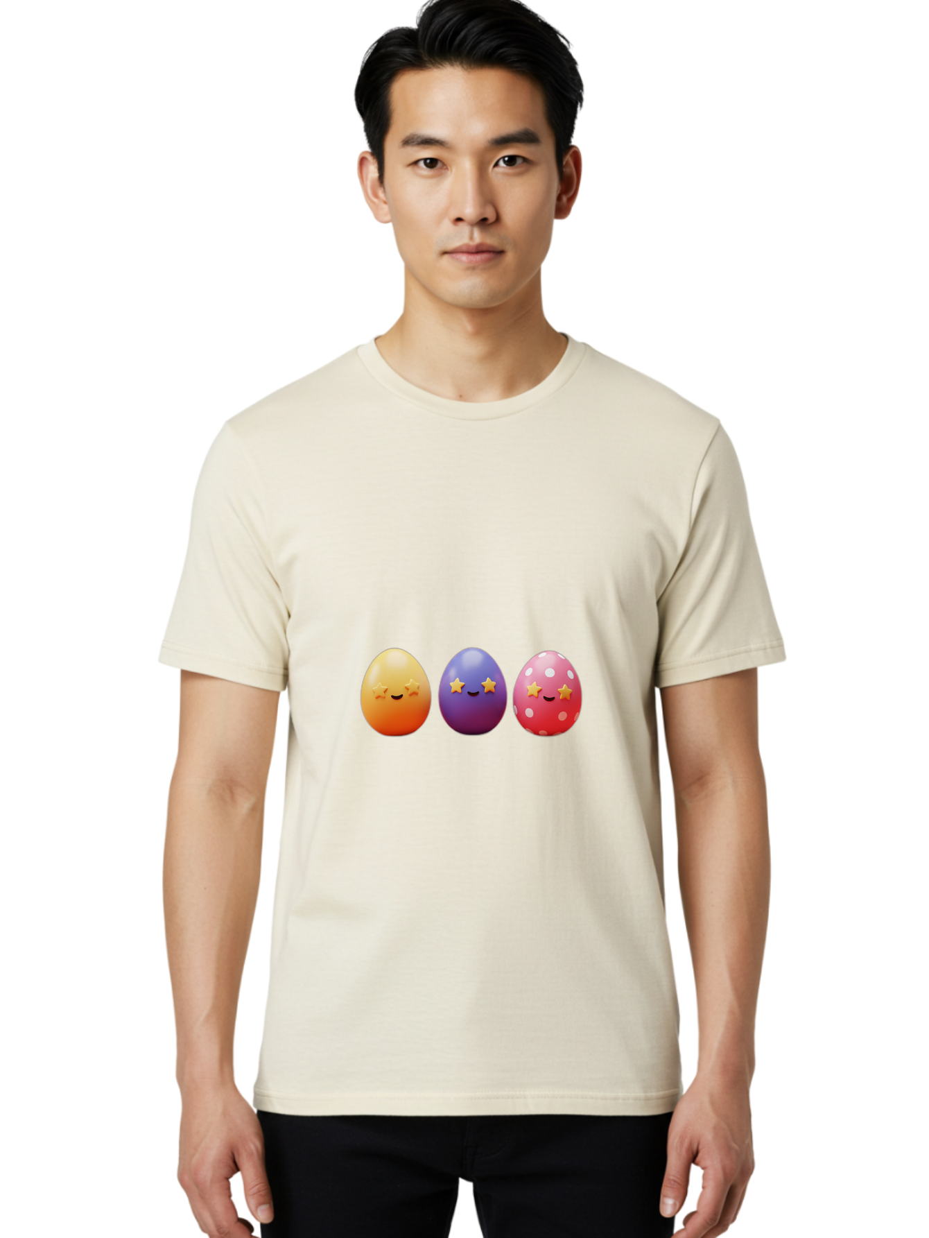 Easter-Eggs-2 Men'S Graphic Tee, 100% Cotton, Comfortable Casual Summer Wear, Machine Washable, Colorful Easter Eggs, Cartoon Eggs, Happy Faces, Smiling Eggs, Festive Decorations, Easter Celebration, Spring Theme, Vibrant Colors, Baa607