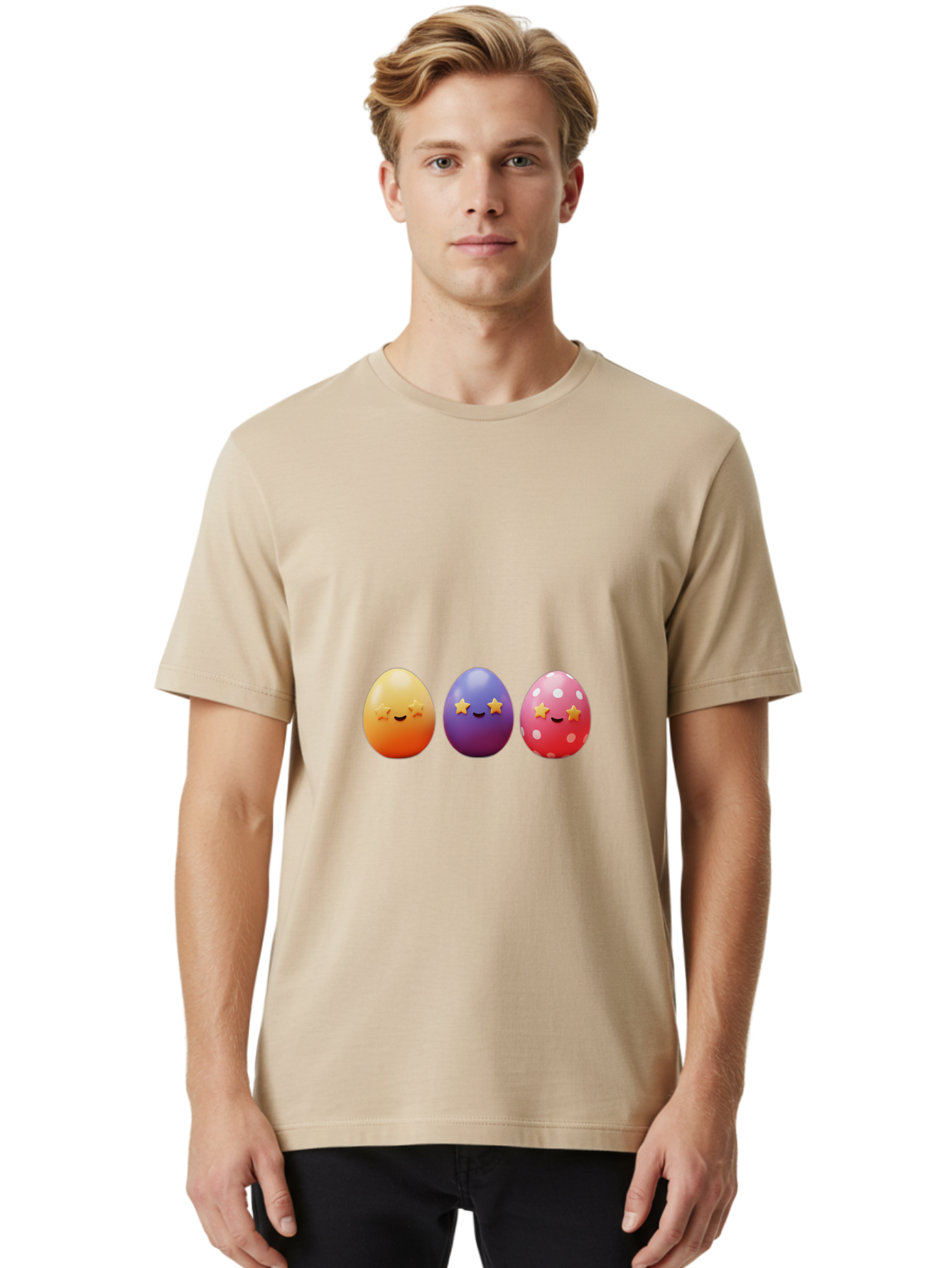 Easter-Eggs-2 Men'S Graphic Tee, 100% Cotton, Comfortable Casual Summer Wear, Machine Washable, Colorful Easter Eggs, Cartoon Eggs, Happy Faces, Smiling Eggs, Festive Decorations, Easter Celebration, Spring Theme, Vibrant Colors, Baa607
