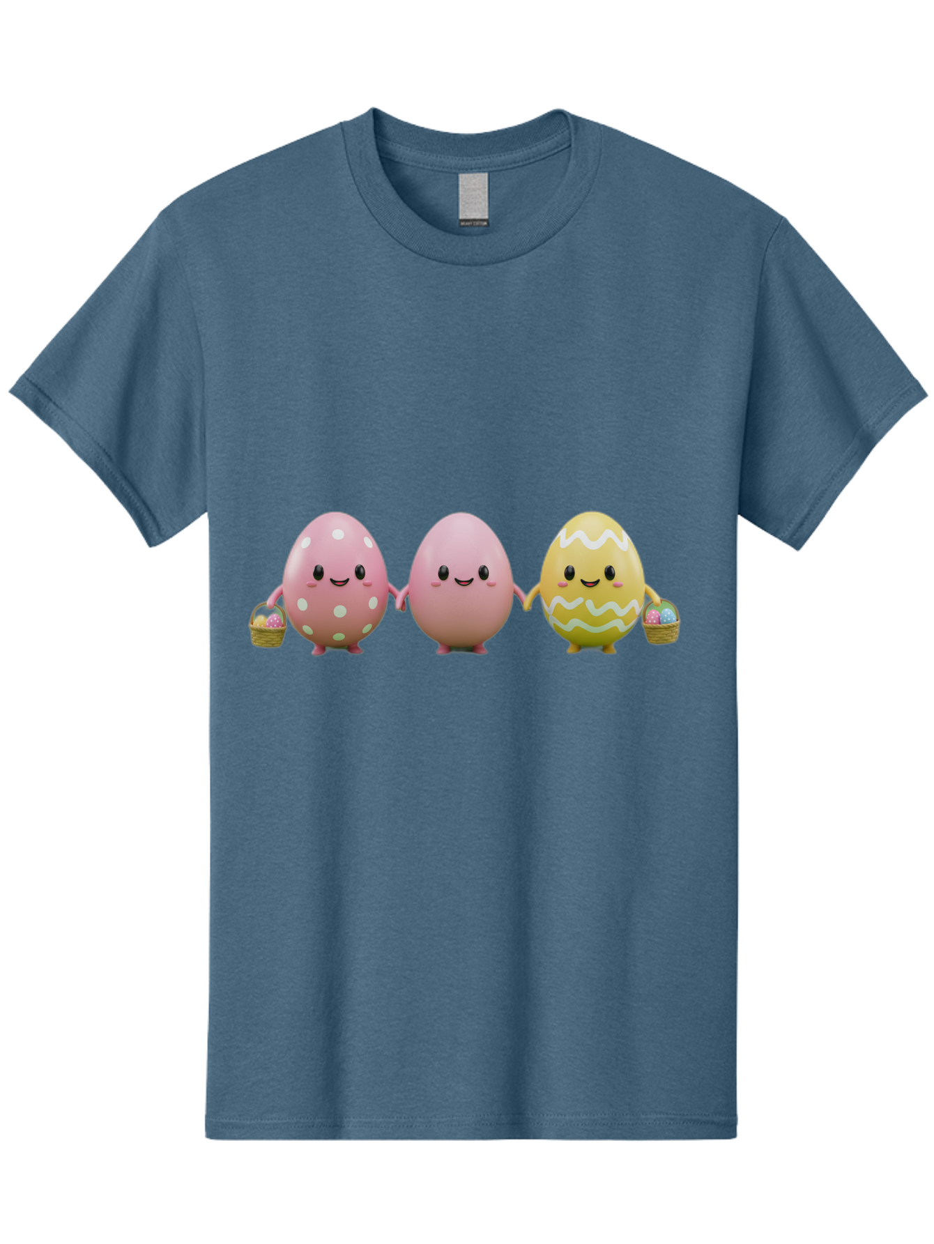 Easter-Eggs-3 Men'S Graphic Tee, 100% Cotton, Comfortable Casual Summer Wear, Machine Washable, Happy Easter Eggs, Smiling Faces, 3D Cartoon Eggs, Pastel Colors, Egg Decorations, Easter Basket, Festive Treats, Adorable Characters, Baa608