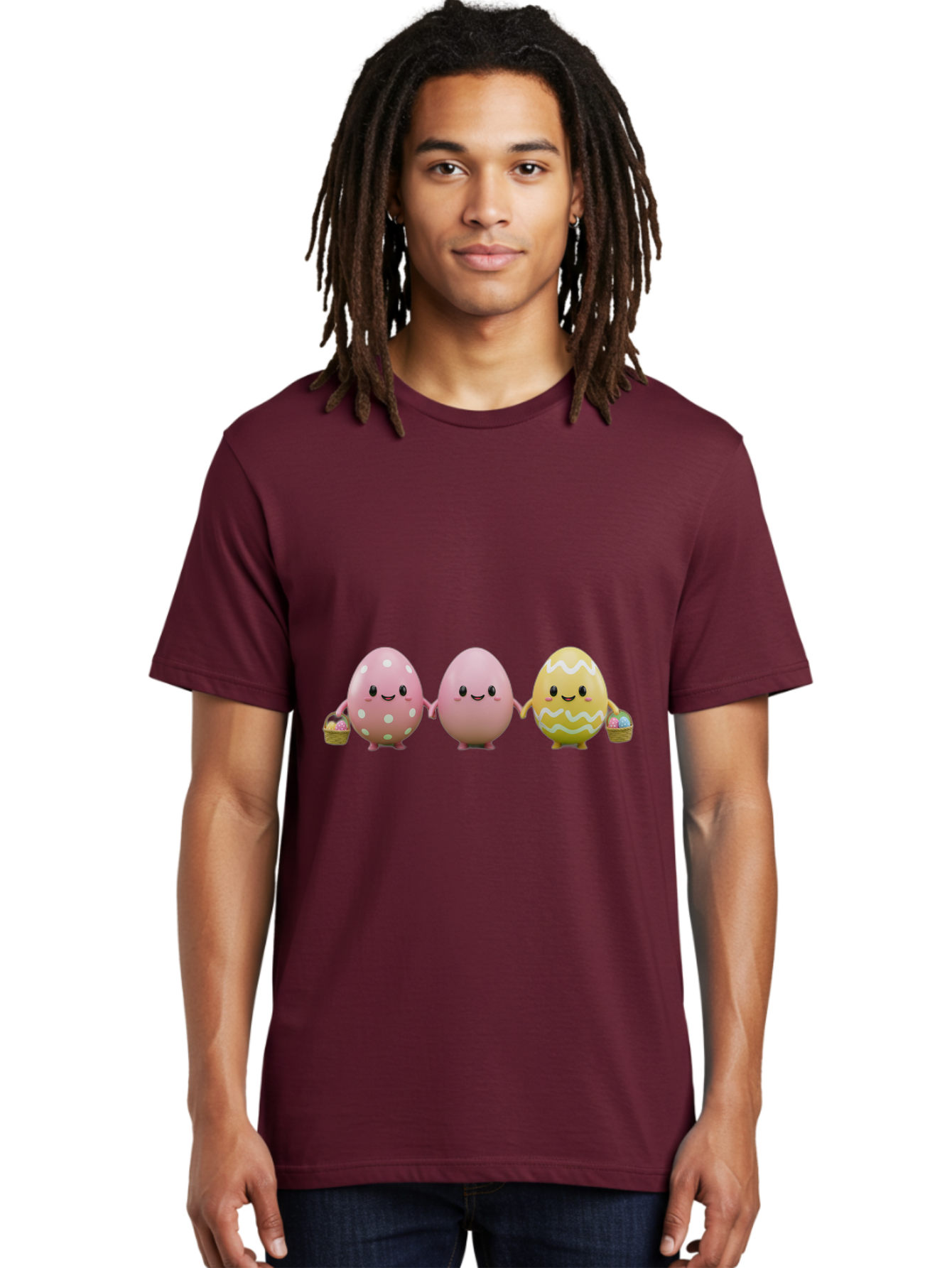 Easter-Eggs-3 Men'S Graphic Tee, 100% Cotton, Comfortable Casual Summer Wear, Machine Washable, Happy Easter Eggs, Smiling Faces, 3D Cartoon Eggs, Pastel Colors, Egg Decorations, Easter Basket, Festive Treats, Adorable Characters, Baa608