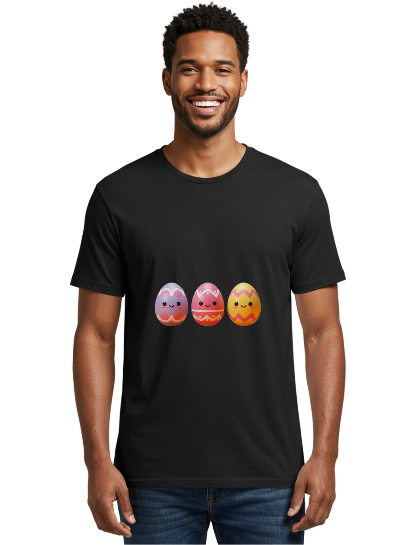 Easter-Eggs-4 Men'S Graphic Tee, 100% Cotton, Comfortable Casual Summer Wear, Machine Washable, Easter Eggs, Decorated Eggs, Smiling Faces, Colorful Designs, Happy Easter, Spring Celebration, Cute Cartoon Baa609