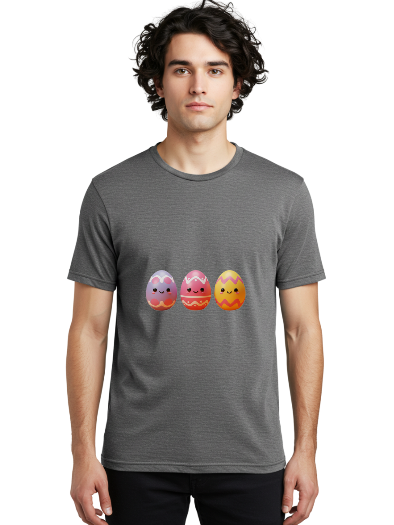 Easter-Eggs-4 Men'S Graphic Tee, 100% Cotton, Comfortable Casual Summer Wear, Machine Washable, Easter Eggs, Decorated Eggs, Smiling Faces, Colorful Designs, Happy Easter, Spring Celebration, Cute Cartoon Baa609