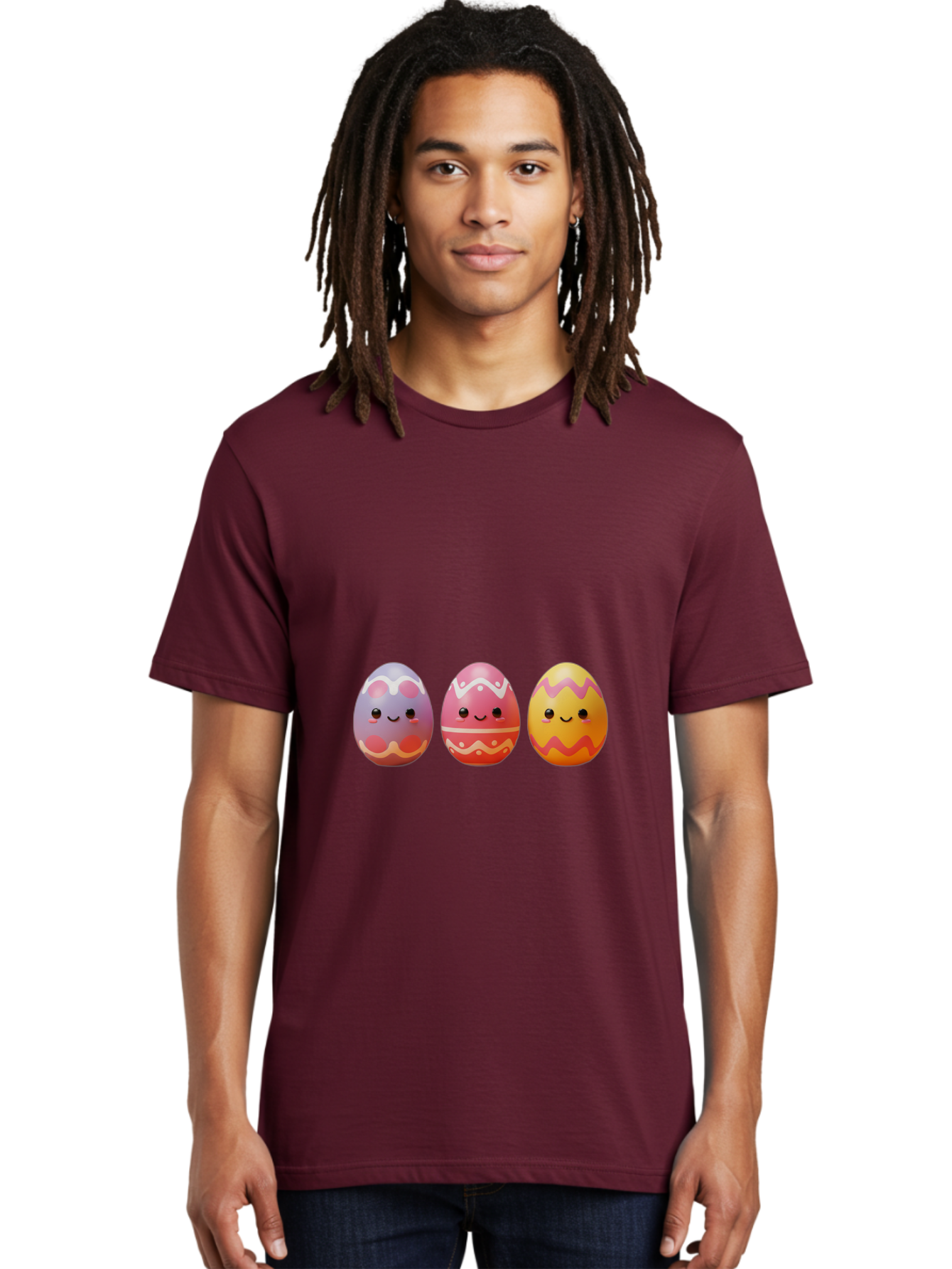 Easter-Eggs-4 Men'S Graphic Tee, 100% Cotton, Comfortable Casual Summer Wear, Machine Washable, Easter Eggs, Decorated Eggs, Smiling Faces, Colorful Designs, Happy Easter, Spring Celebration, Cute Cartoon Baa609