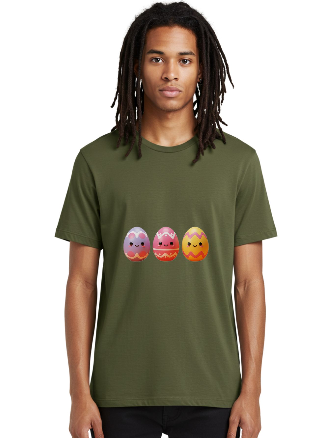Easter-Eggs-4 Men'S Graphic Tee, 100% Cotton, Comfortable Casual Summer Wear, Machine Washable, Easter Eggs, Decorated Eggs, Smiling Faces, Colorful Designs, Happy Easter, Spring Celebration, Cute Cartoon Baa609