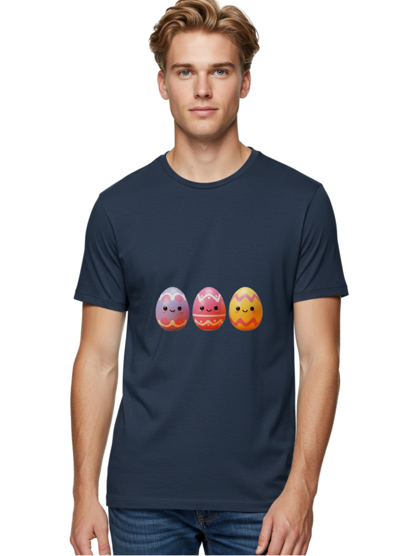 Easter-Eggs-4 Men'S Graphic Tee, 100% Cotton, Comfortable Casual Summer Wear, Machine Washable, Easter Eggs, Decorated Eggs, Smiling Faces, Colorful Designs, Happy Easter, Spring Celebration, Cute Cartoon Baa609