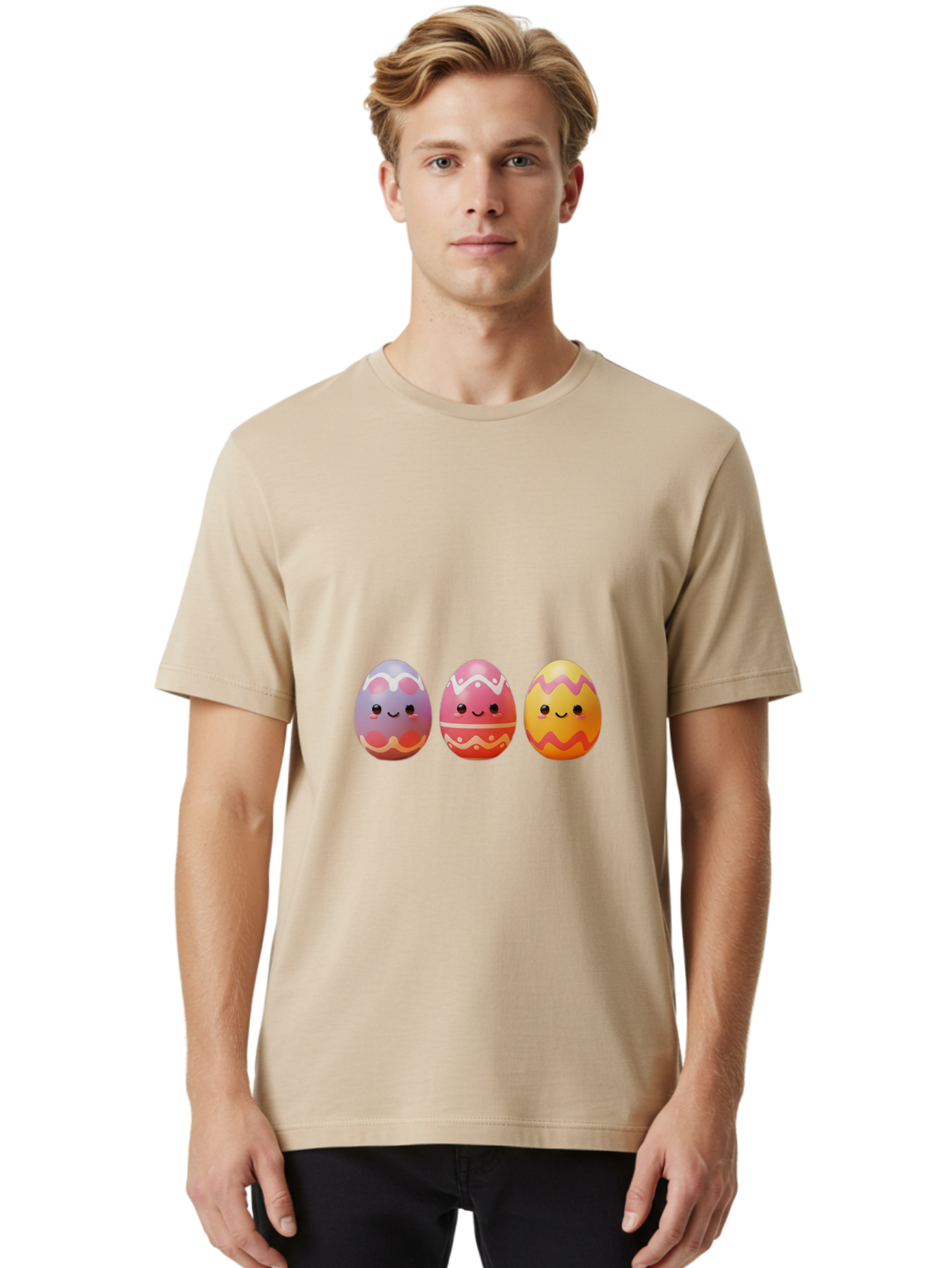Easter-Eggs-4 Men'S Graphic Tee, 100% Cotton, Comfortable Casual Summer Wear, Machine Washable, Easter Eggs, Decorated Eggs, Smiling Faces, Colorful Designs, Happy Easter, Spring Celebration, Cute Cartoon Baa609
