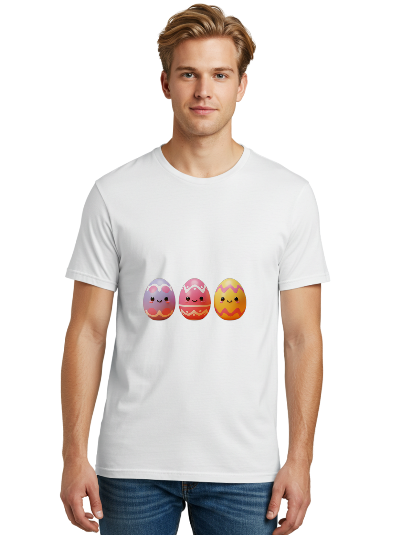 Easter-Eggs-4 Men'S Graphic Tee, 100% Cotton, Comfortable Casual Summer Wear, Machine Washable, Easter Eggs, Decorated Eggs, Smiling Faces, Colorful Designs, Happy Easter, Spring Celebration, Cute Cartoon Baa609