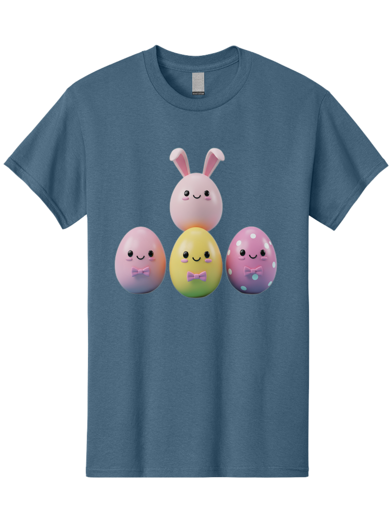 Easter-Eggs-5 Men'S Graphic Tee, 100% Cotton, Comfortable Casual Summer Wear, Machine Washable, Easter Eggs With Smiling Faces, Pastel Colors, Bow Ties, Bunny Ears, Festive Decor, Spring Theme, Cartoon Style, Adorable Characters, Happy Easter, Baa610