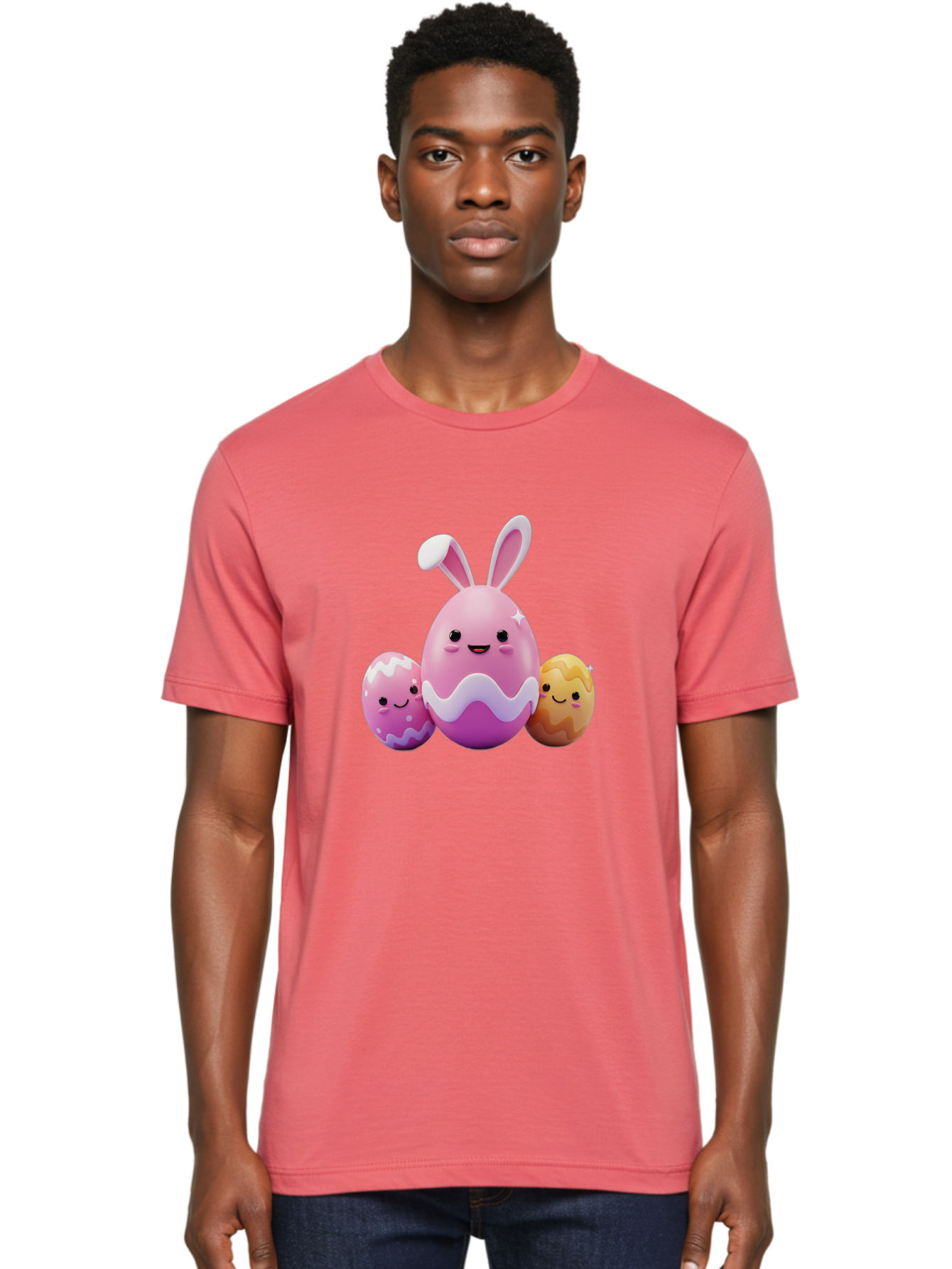 Easter-Eggs-6 Men'S Graphic Tee, 100% Cotton, Comfortable Casual Summer Wear, Machine Washable, Cartoon Easter Eggs, Easter Bunny Egg, Happy Easter, Easter Egg Hunt, Colorful Eggs, Decorated Eggs, Spring Season, Cute Characters, Smiling Faces Baa611