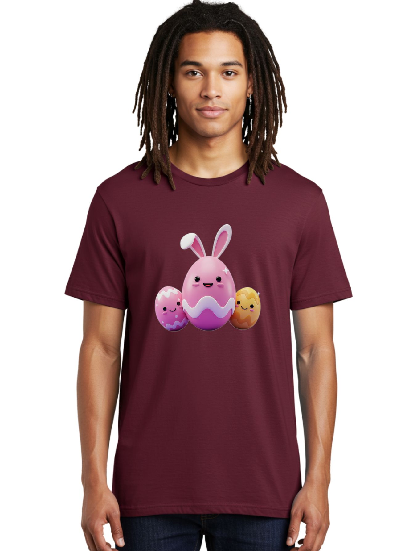 Easter-Eggs-6 Men'S Graphic Tee, 100% Cotton, Comfortable Casual Summer Wear, Machine Washable, Cartoon Easter Eggs, Easter Bunny Egg, Happy Easter, Easter Egg Hunt, Colorful Eggs, Decorated Eggs, Spring Season, Cute Characters, Smiling Faces Baa611