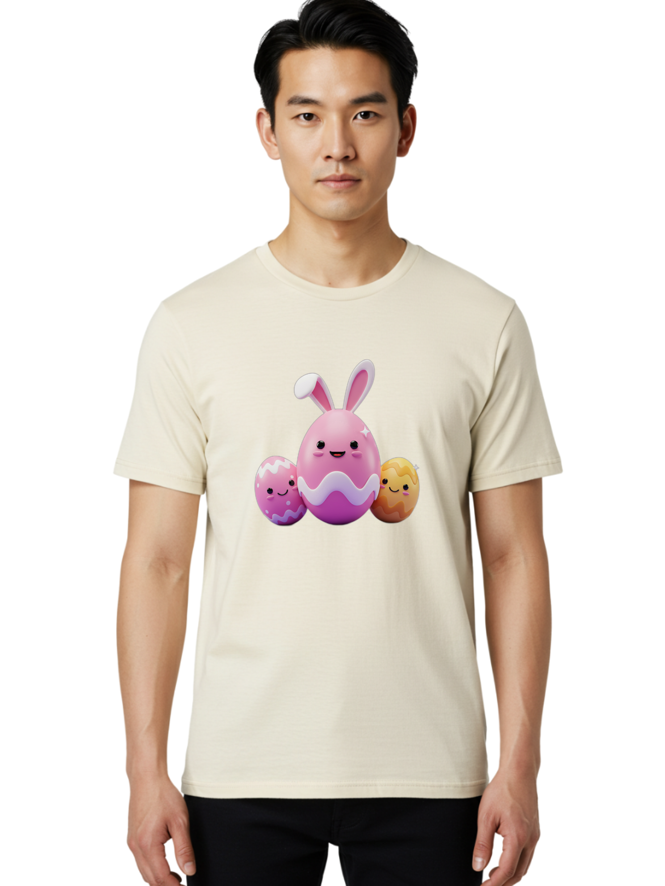 Easter-Eggs-6 Men'S Graphic Tee, 100% Cotton, Comfortable Casual Summer Wear, Machine Washable, Cartoon Easter Eggs, Easter Bunny Egg, Happy Easter, Easter Egg Hunt, Colorful Eggs, Decorated Eggs, Spring Season, Cute Characters, Smiling Faces Baa611