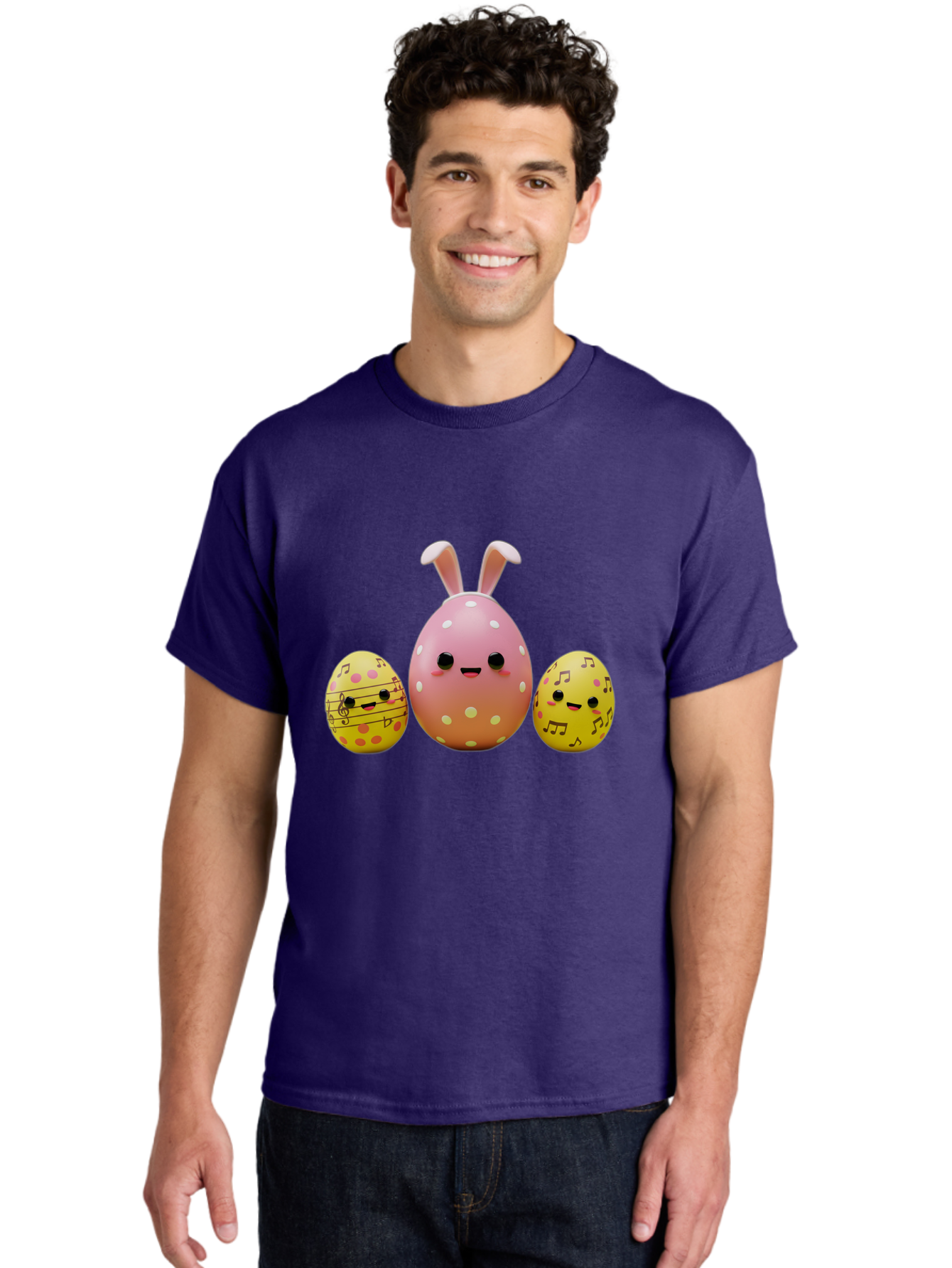 Easter-Eggs-7 Men'S Graphic Tee, 100% Cotton, Comfortable Casual Summer Wear, Machine Washable, Easter Eggs, Cartoon Characters, Funny Faces, Musical Notes, Pastel Colors, Easter Theme, Holiday Decorations, Cute Eggs, Bunny Ears, Smiley Faces, Baa612