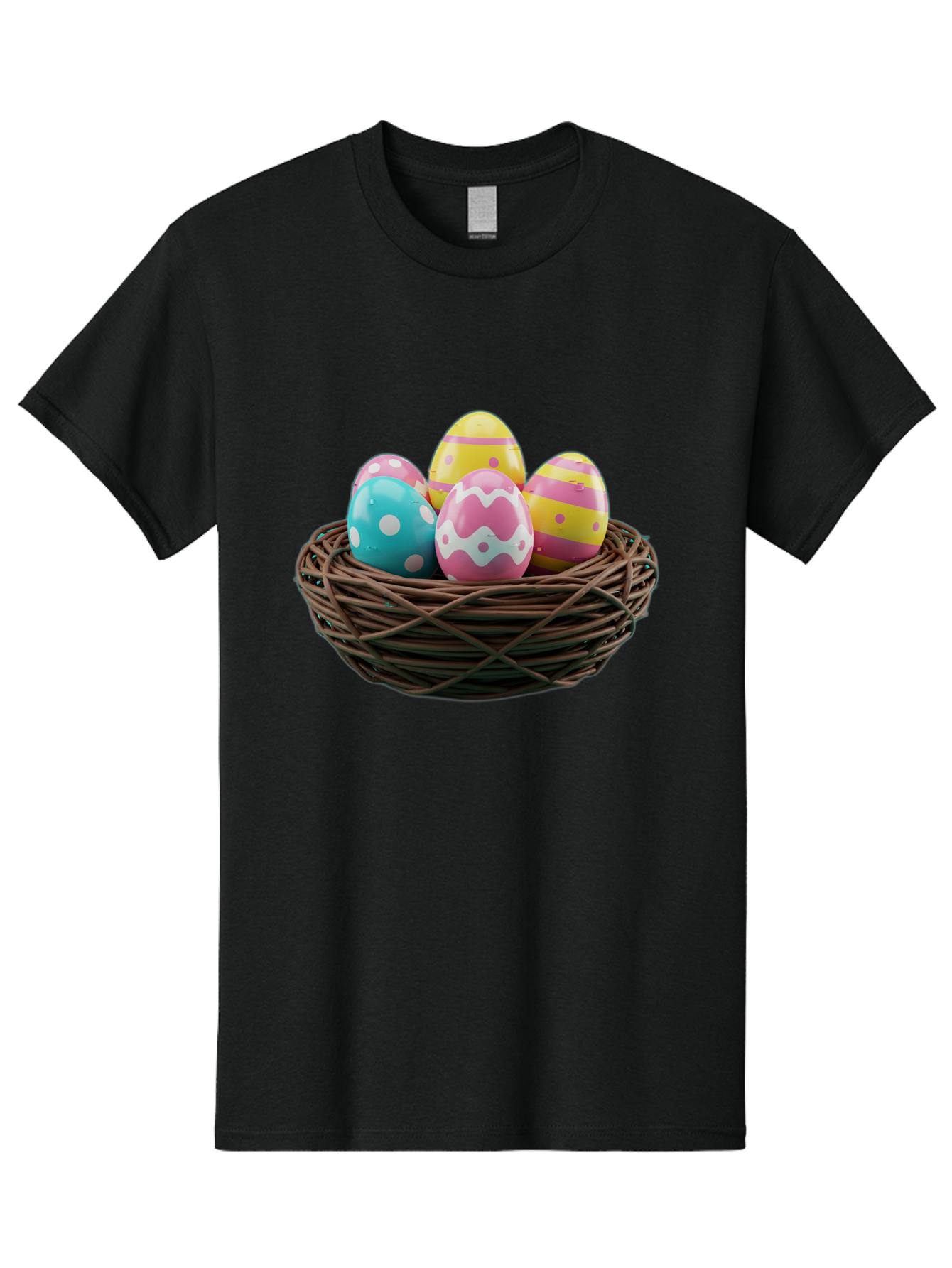 Easter-Eggs-8 Men'S Graphic Tee, 100% Cotton, Comfortable Casual Summer Wear, Machine Washable, Painted Easter Eggs, Wicker Basket, Festive Decorations, Spring Holiday, Colorful Eggs, Easter Celebration, Pastel Colors, Baa613