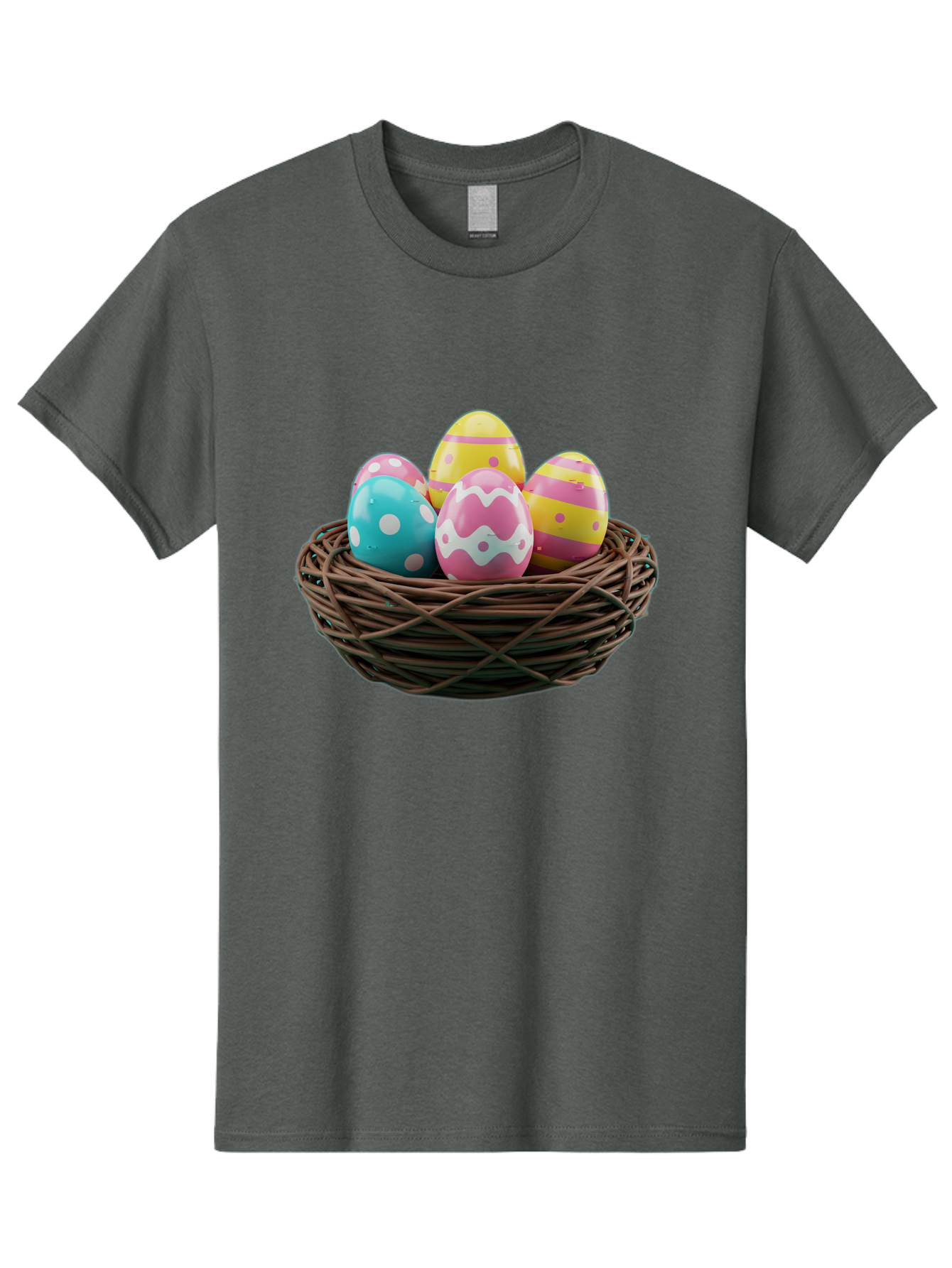 Easter-Eggs-8 Men'S Graphic Tee, 100% Cotton, Comfortable Casual Summer Wear, Machine Washable, Painted Easter Eggs, Wicker Basket, Festive Decorations, Spring Holiday, Colorful Eggs, Easter Celebration, Pastel Colors, Baa613