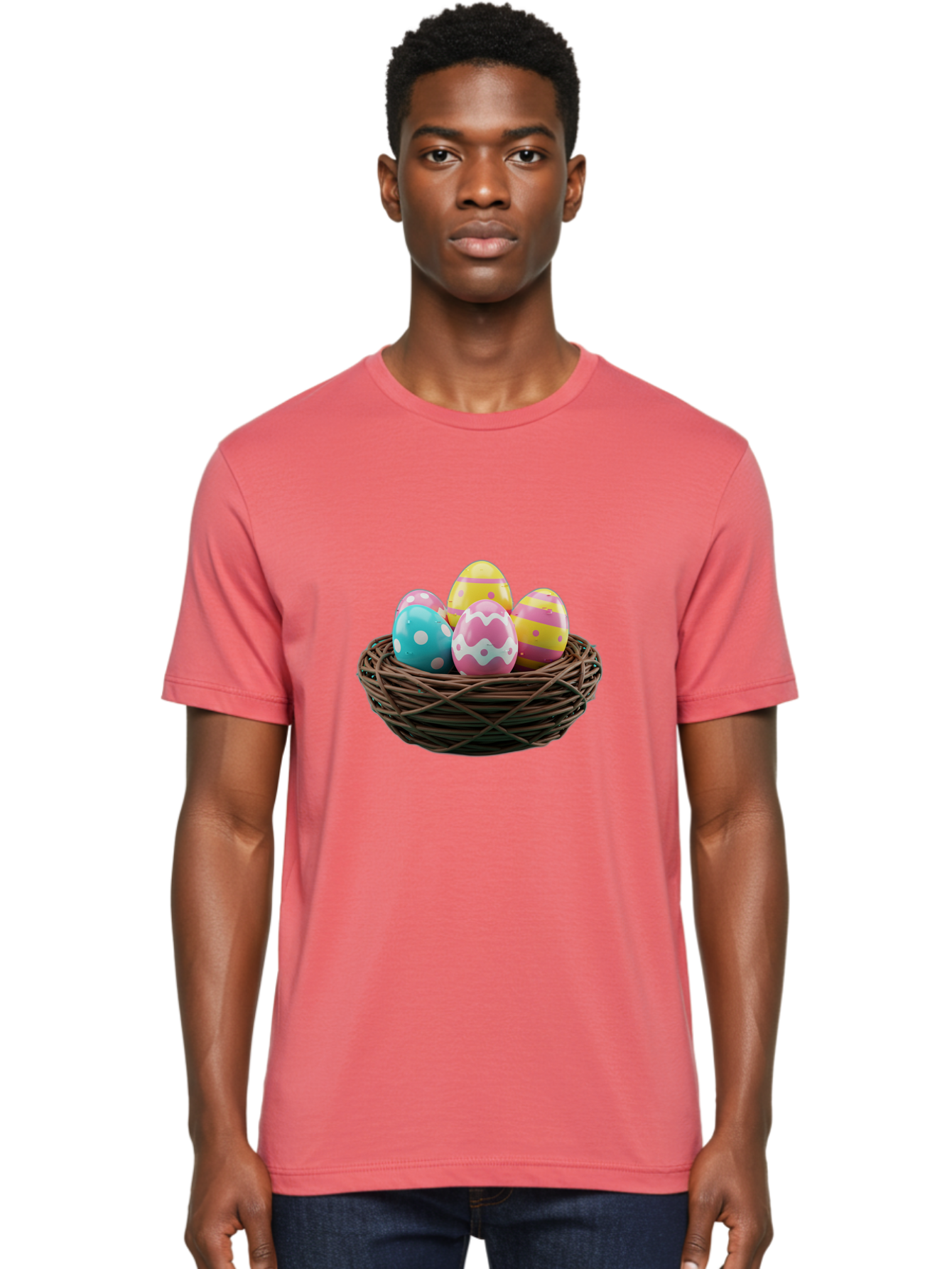 Easter-Eggs-8 Men'S Graphic Tee, 100% Cotton, Comfortable Casual Summer Wear, Machine Washable, Painted Easter Eggs, Wicker Basket, Festive Decorations, Spring Holiday, Colorful Eggs, Easter Celebration, Pastel Colors, Baa613