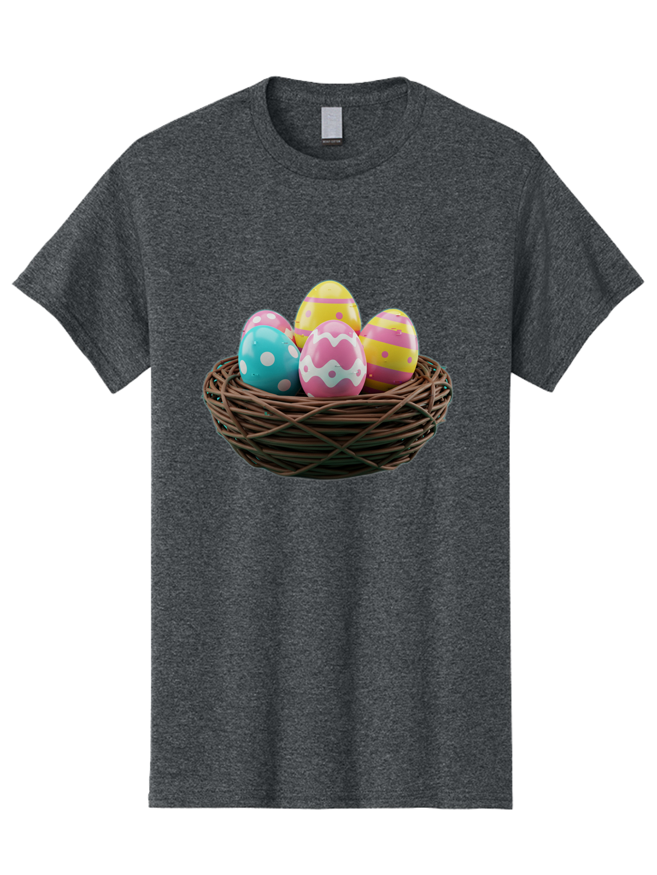 Easter-Eggs-8 Men'S Graphic Tee, 100% Cotton, Comfortable Casual Summer Wear, Machine Washable, Painted Easter Eggs, Wicker Basket, Festive Decorations, Spring Holiday, Colorful Eggs, Easter Celebration, Pastel Colors, Baa613