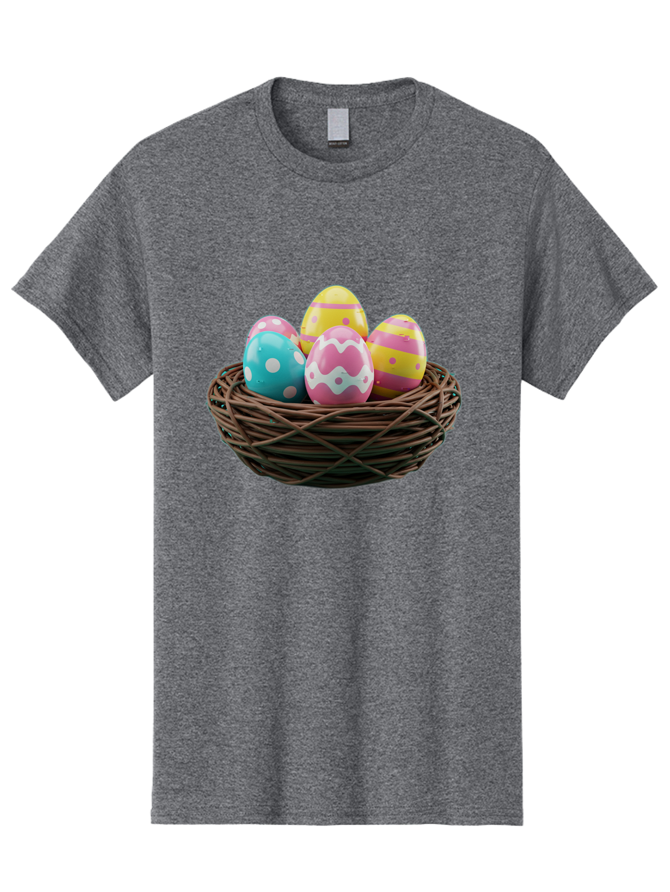 Easter-Eggs-8 Men'S Graphic Tee, 100% Cotton, Comfortable Casual Summer Wear, Machine Washable, Painted Easter Eggs, Wicker Basket, Festive Decorations, Spring Holiday, Colorful Eggs, Easter Celebration, Pastel Colors, Baa613