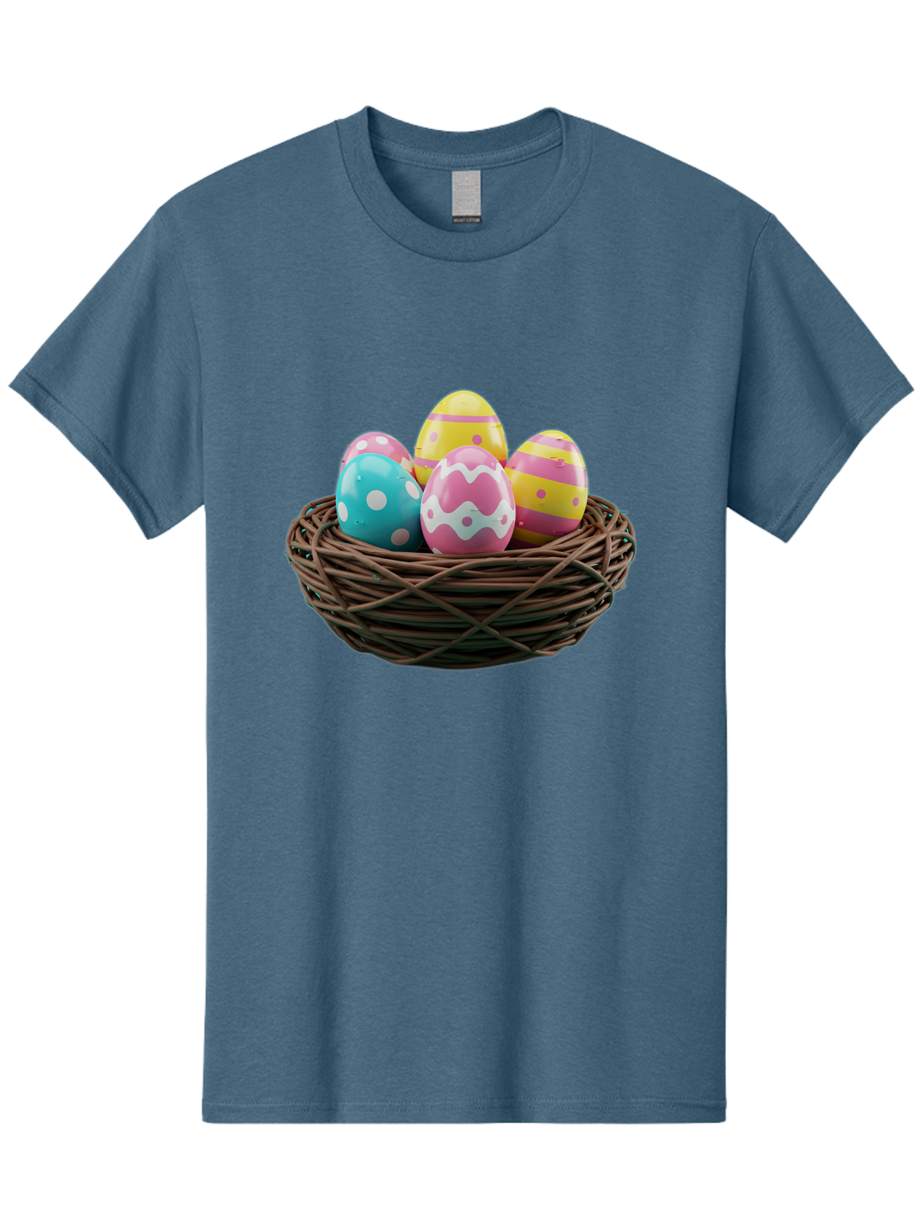 Easter-Eggs-8 Men'S Graphic Tee, 100% Cotton, Comfortable Casual Summer Wear, Machine Washable, Painted Easter Eggs, Wicker Basket, Festive Decorations, Spring Holiday, Colorful Eggs, Easter Celebration, Pastel Colors, Baa613