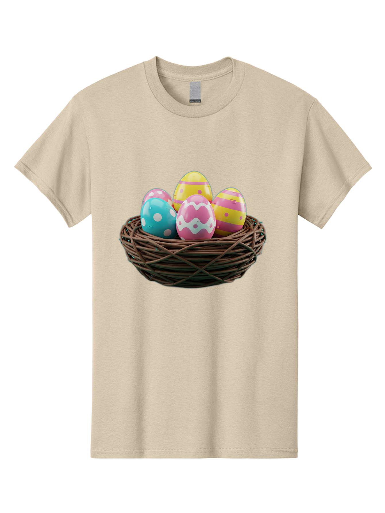 Easter-Eggs-8 Men'S Graphic Tee, 100% Cotton, Comfortable Casual Summer Wear, Machine Washable, Painted Easter Eggs, Wicker Basket, Festive Decorations, Spring Holiday, Colorful Eggs, Easter Celebration, Pastel Colors, Baa613