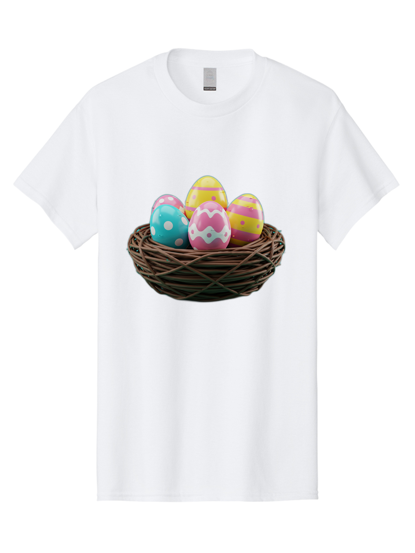 Easter-Eggs-8 Men'S Graphic Tee, 100% Cotton, Comfortable Casual Summer Wear, Machine Washable, Painted Easter Eggs, Wicker Basket, Festive Decorations, Spring Holiday, Colorful Eggs, Easter Celebration, Pastel Colors, Baa613