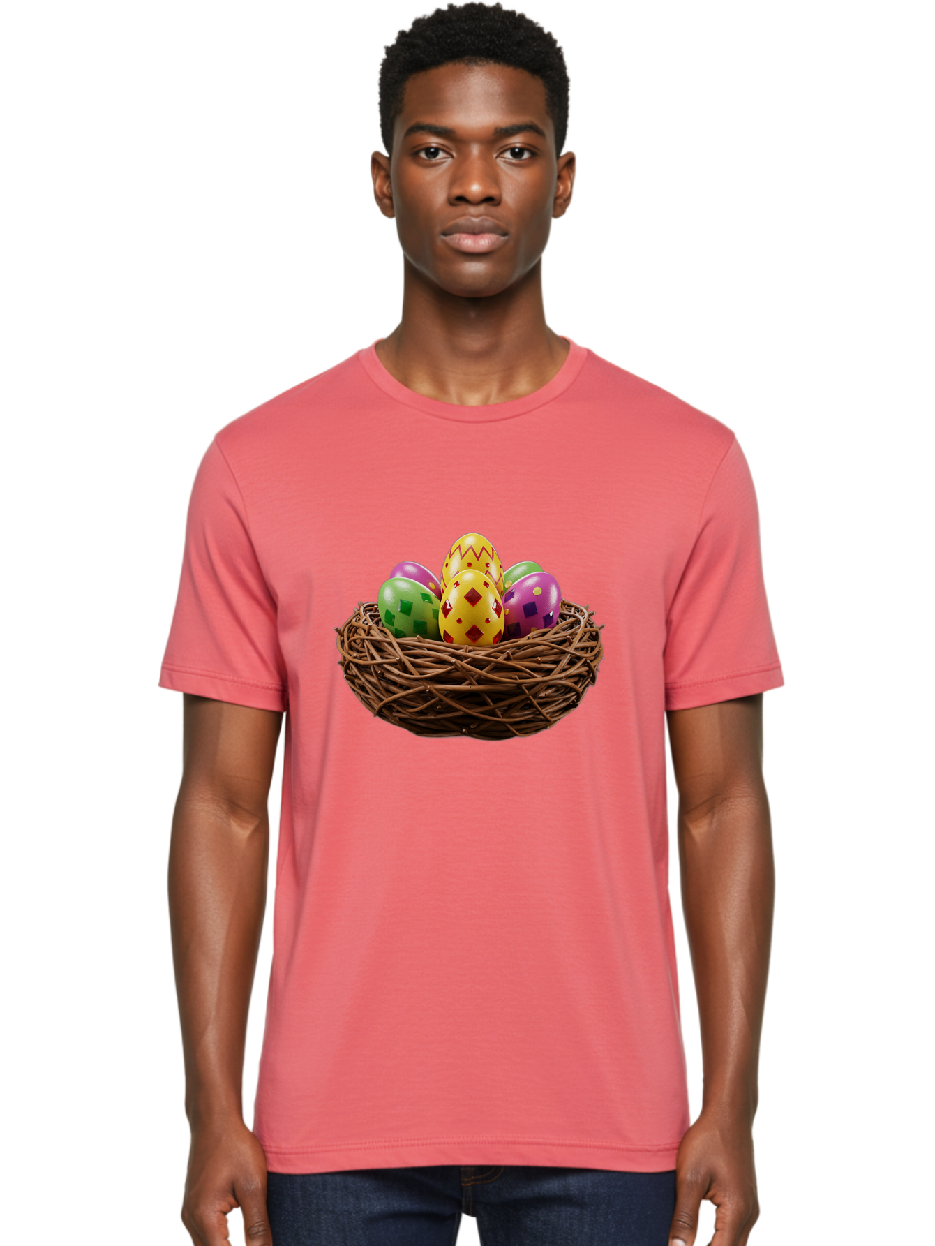 Easter-Eggs-9 Men'S Graphic Tee, 100% Cotton, Comfortable Casual Summer Wear, Machine Washable, Easter Eggs, Colorful Patterns, Diamond Shapes, Checkered Designs, Festive Decorations, Spring Holiday, Colorful Eggs, Decorative Nest Baa614