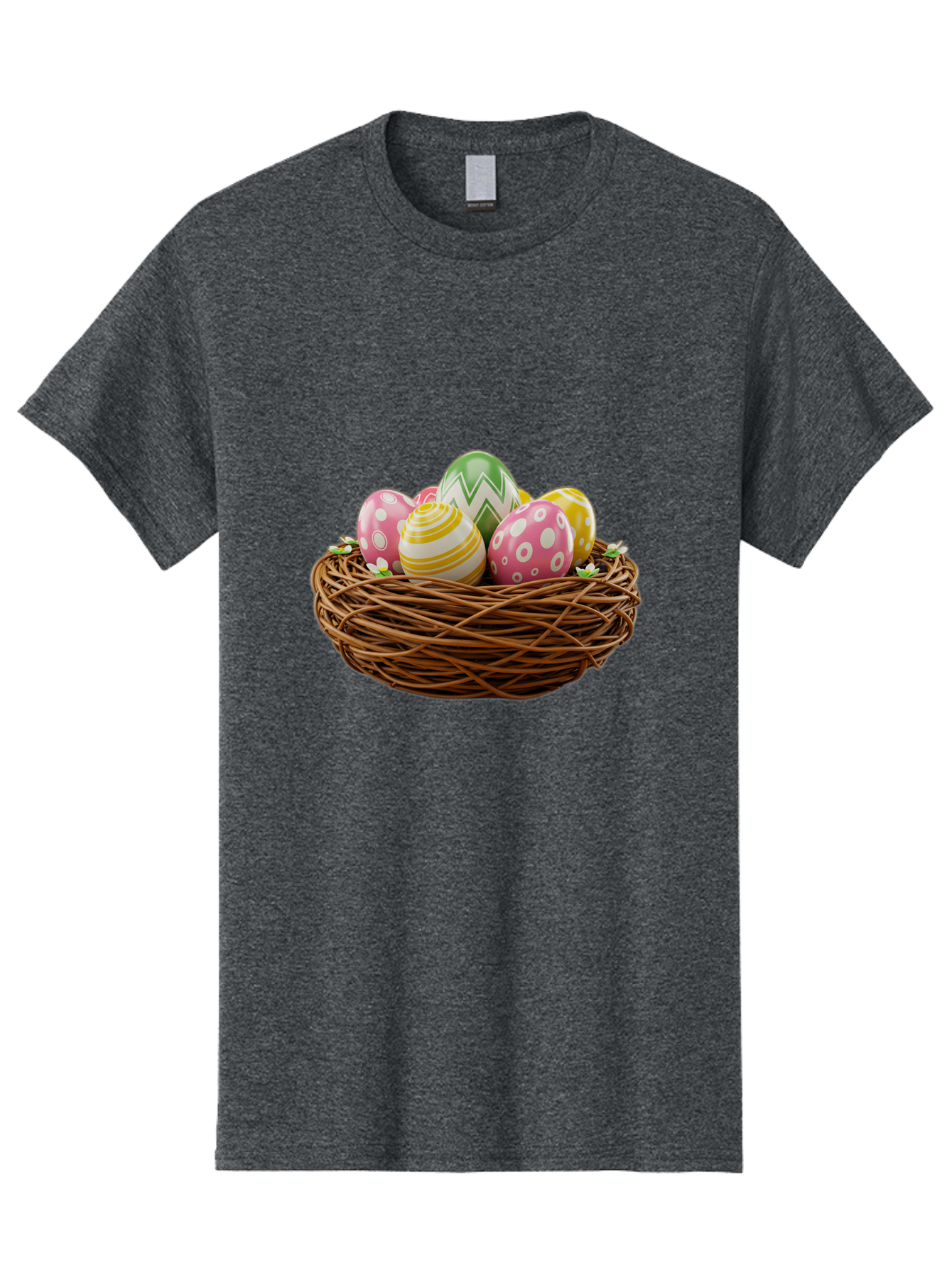 Easter-Eggs-In-Basket-1 Men'S Graphic Tee, 100% Cotton, Comfortable Casual Summer Wear, Machine Washable, Easter Eggs In A Nest, Decorative Eggs, Spring Holiday, Twig Nest, Colorful Eggs, Easter Decorations, Festive Easter Eggs, Egg Hunt, Baa615