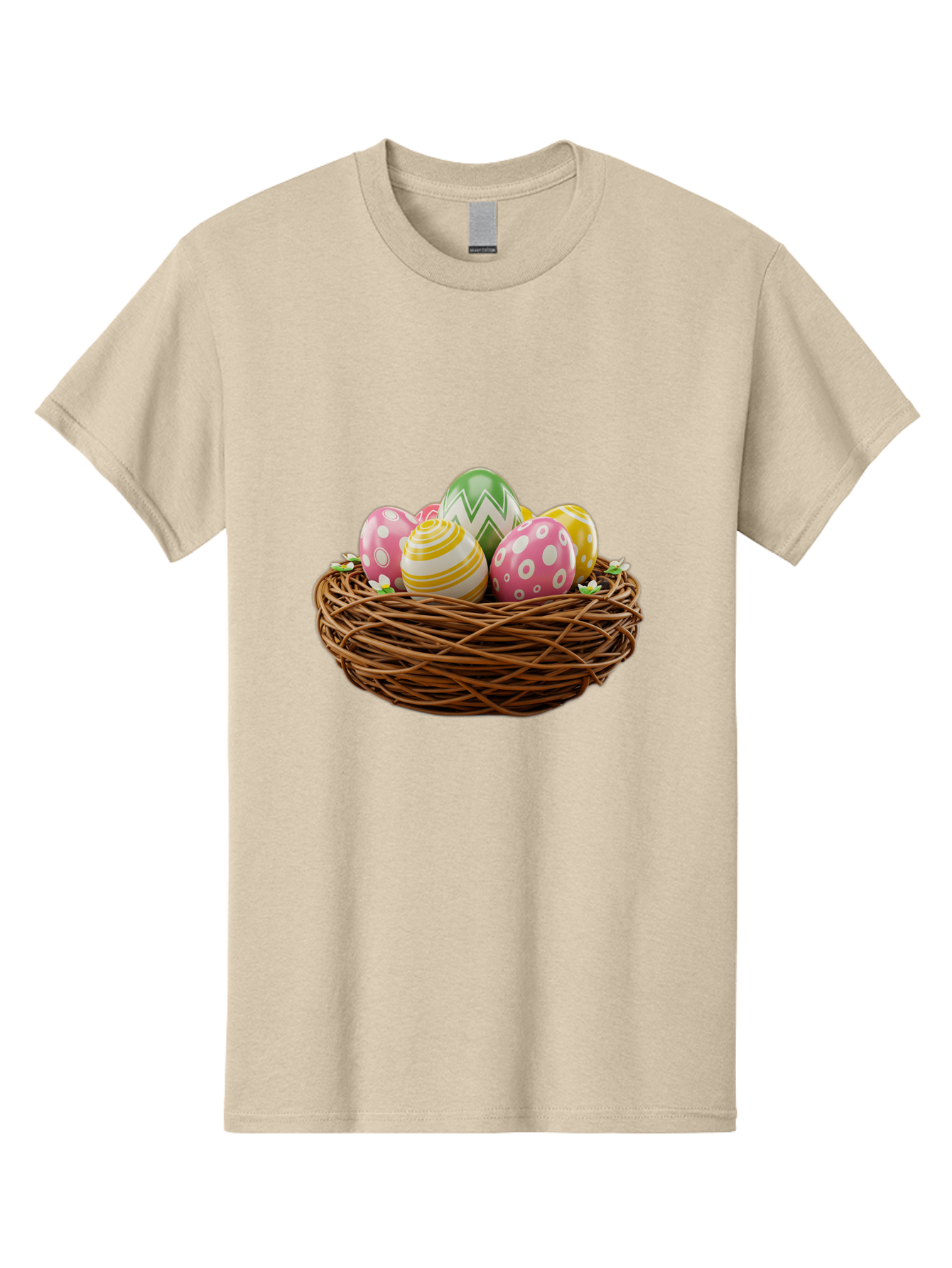 Easter-Eggs-In-Basket-1 Men'S Graphic Tee, 100% Cotton, Comfortable Casual Summer Wear, Machine Washable, Easter Eggs In A Nest, Decorative Eggs, Spring Holiday, Twig Nest, Colorful Eggs, Easter Decorations, Festive Easter Eggs, Egg Hunt, Baa615