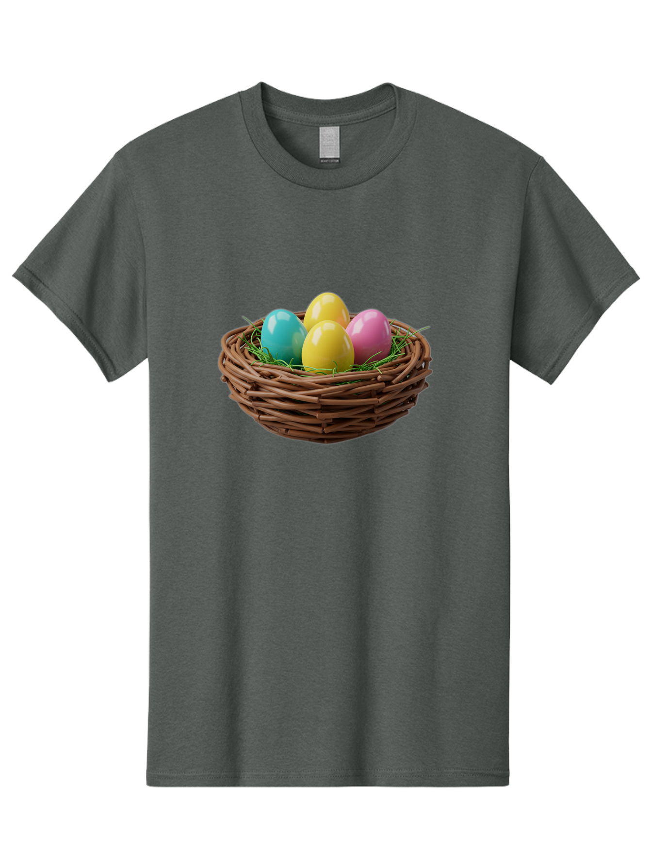 Easter-Eggs-In-Basket Men'S Graphic Tee, 100% Cotton, Comfortable Casual Summer Wear, Machine Washable, Colorful Easter Eggs, Easter Basket, Springtime Decorations, Wicker Basket, Blue Egg, Yellow Eggs, Pink Egg, Festive Colors, Baa616