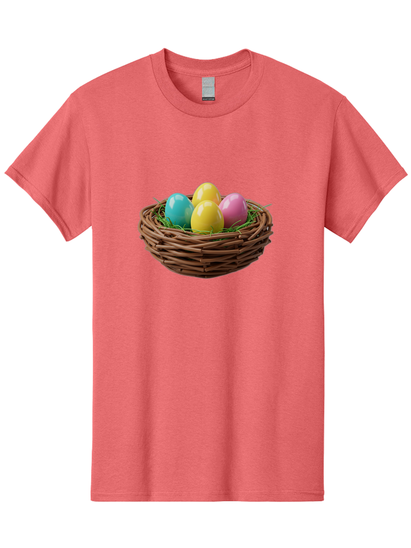 Easter-Eggs-In-Basket Men'S Graphic Tee, 100% Cotton, Comfortable Casual Summer Wear, Machine Washable, Colorful Easter Eggs, Easter Basket, Springtime Decorations, Wicker Basket, Blue Egg, Yellow Eggs, Pink Egg, Festive Colors, Baa616