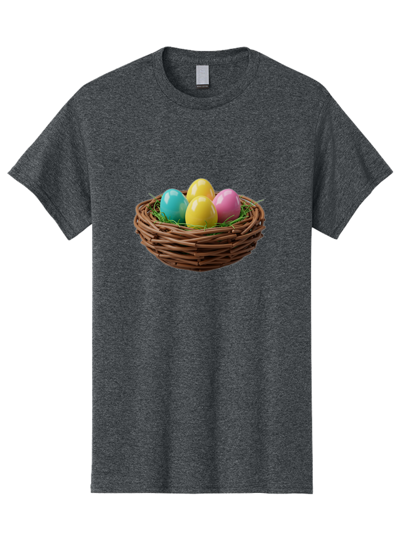 Easter-Eggs-In-Basket Men'S Graphic Tee, 100% Cotton, Comfortable Casual Summer Wear, Machine Washable, Colorful Easter Eggs, Easter Basket, Springtime Decorations, Wicker Basket, Blue Egg, Yellow Eggs, Pink Egg, Festive Colors, Baa616
