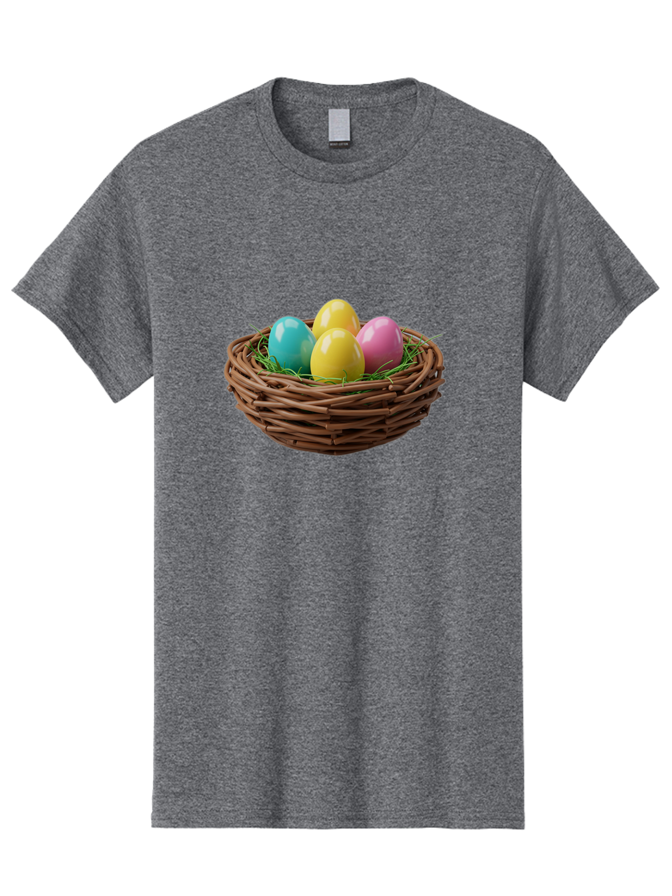 Easter-Eggs-In-Basket Men'S Graphic Tee, 100% Cotton, Comfortable Casual Summer Wear, Machine Washable, Colorful Easter Eggs, Easter Basket, Springtime Decorations, Wicker Basket, Blue Egg, Yellow Eggs, Pink Egg, Festive Colors, Baa616