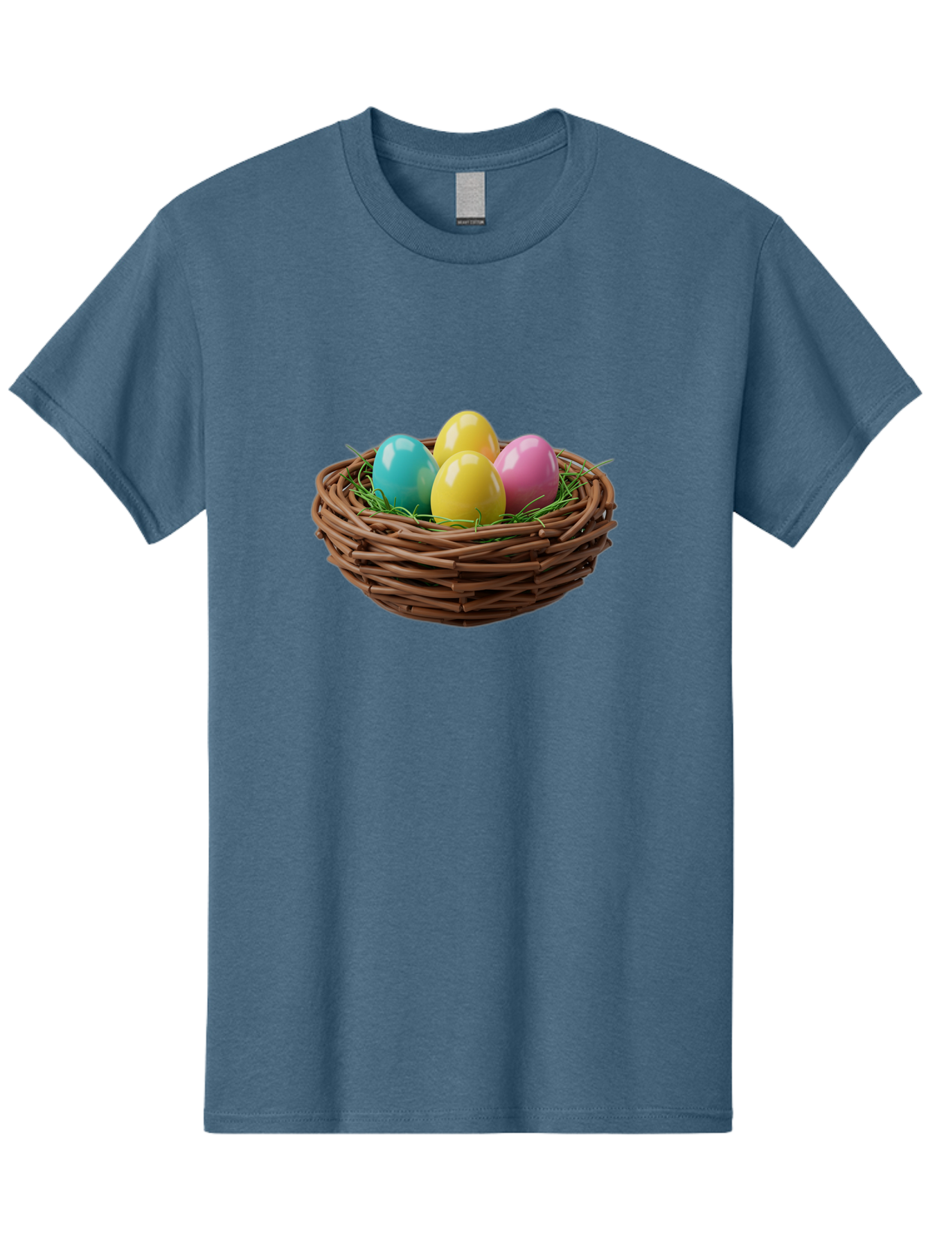 Easter-Eggs-In-Basket Men'S Graphic Tee, 100% Cotton, Comfortable Casual Summer Wear, Machine Washable, Colorful Easter Eggs, Easter Basket, Springtime Decorations, Wicker Basket, Blue Egg, Yellow Eggs, Pink Egg, Festive Colors, Baa616