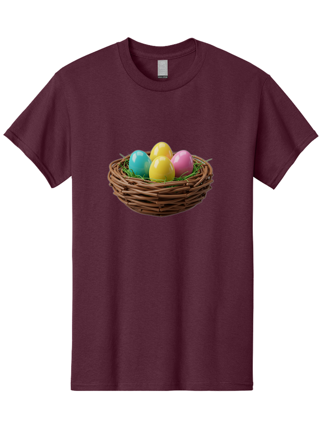 Easter-Eggs-In-Basket Men'S Graphic Tee, 100% Cotton, Comfortable Casual Summer Wear, Machine Washable, Colorful Easter Eggs, Easter Basket, Springtime Decorations, Wicker Basket, Blue Egg, Yellow Eggs, Pink Egg, Festive Colors, Baa616