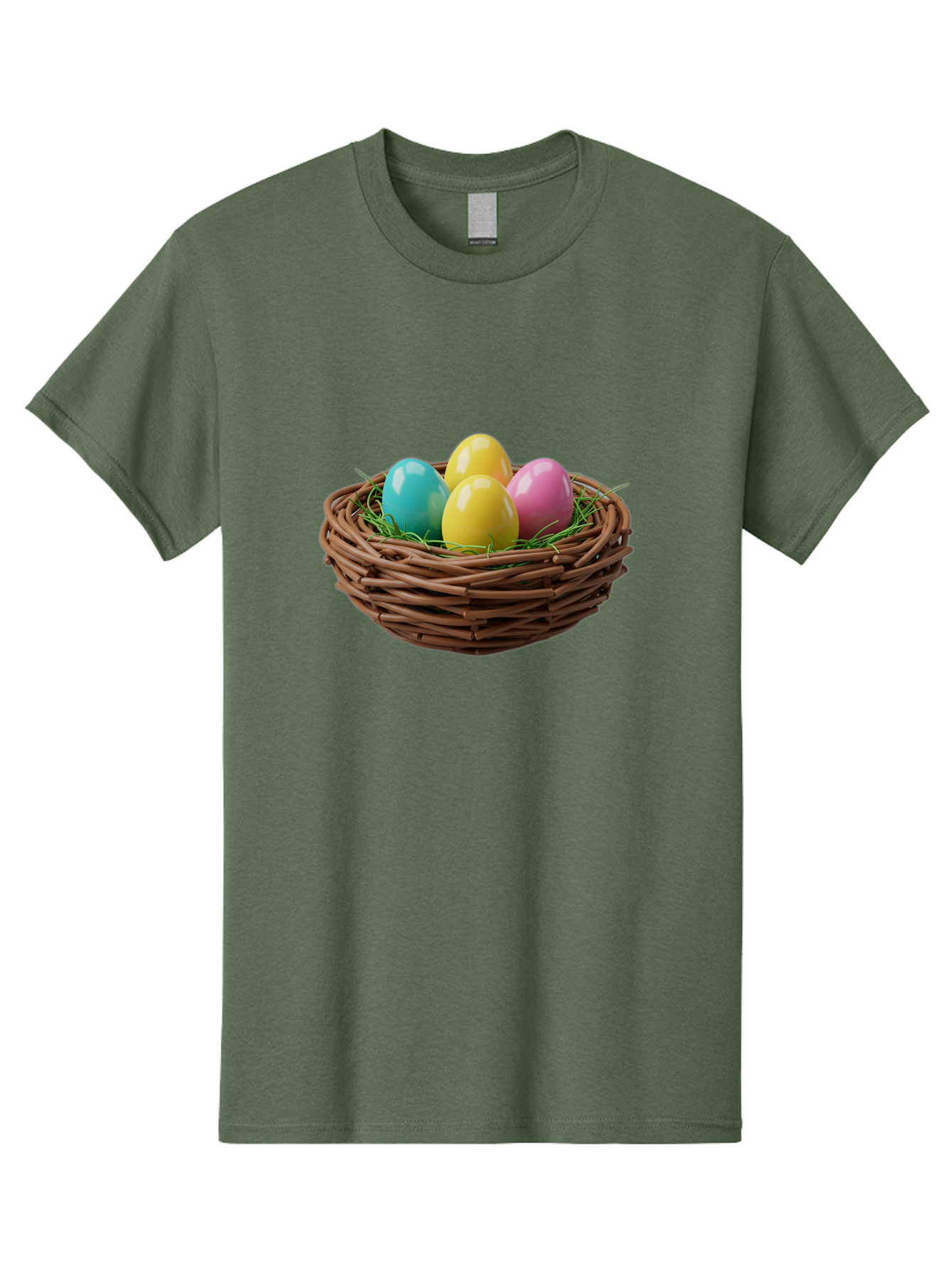 Easter-Eggs-In-Basket Men'S Graphic Tee, 100% Cotton, Comfortable Casual Summer Wear, Machine Washable, Colorful Easter Eggs, Easter Basket, Springtime Decorations, Wicker Basket, Blue Egg, Yellow Eggs, Pink Egg, Festive Colors, Baa616