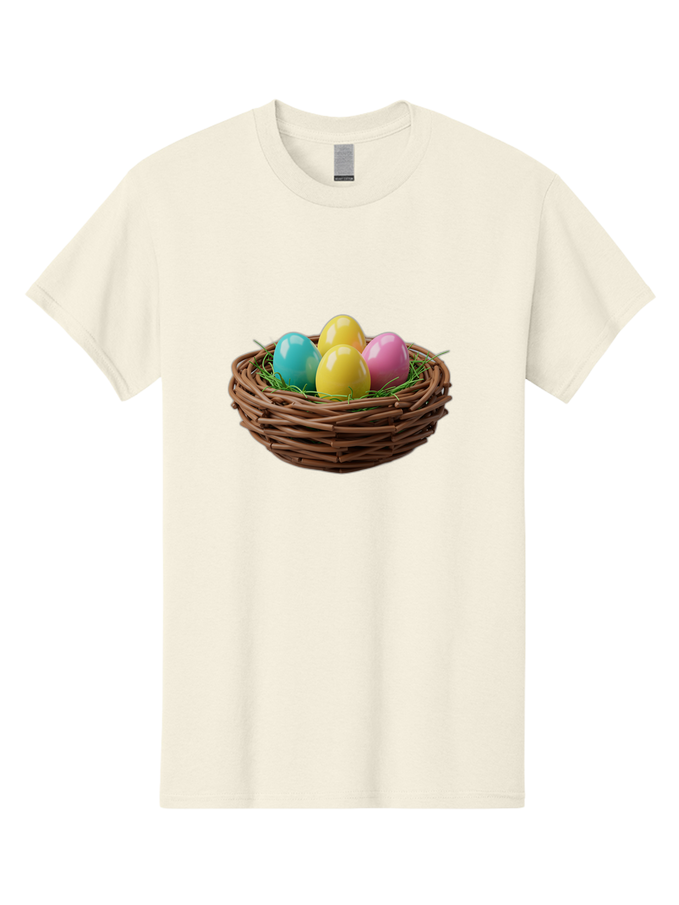 Easter-Eggs-In-Basket Men'S Graphic Tee, 100% Cotton, Comfortable Casual Summer Wear, Machine Washable, Colorful Easter Eggs, Easter Basket, Springtime Decorations, Wicker Basket, Blue Egg, Yellow Eggs, Pink Egg, Festive Colors, Baa616