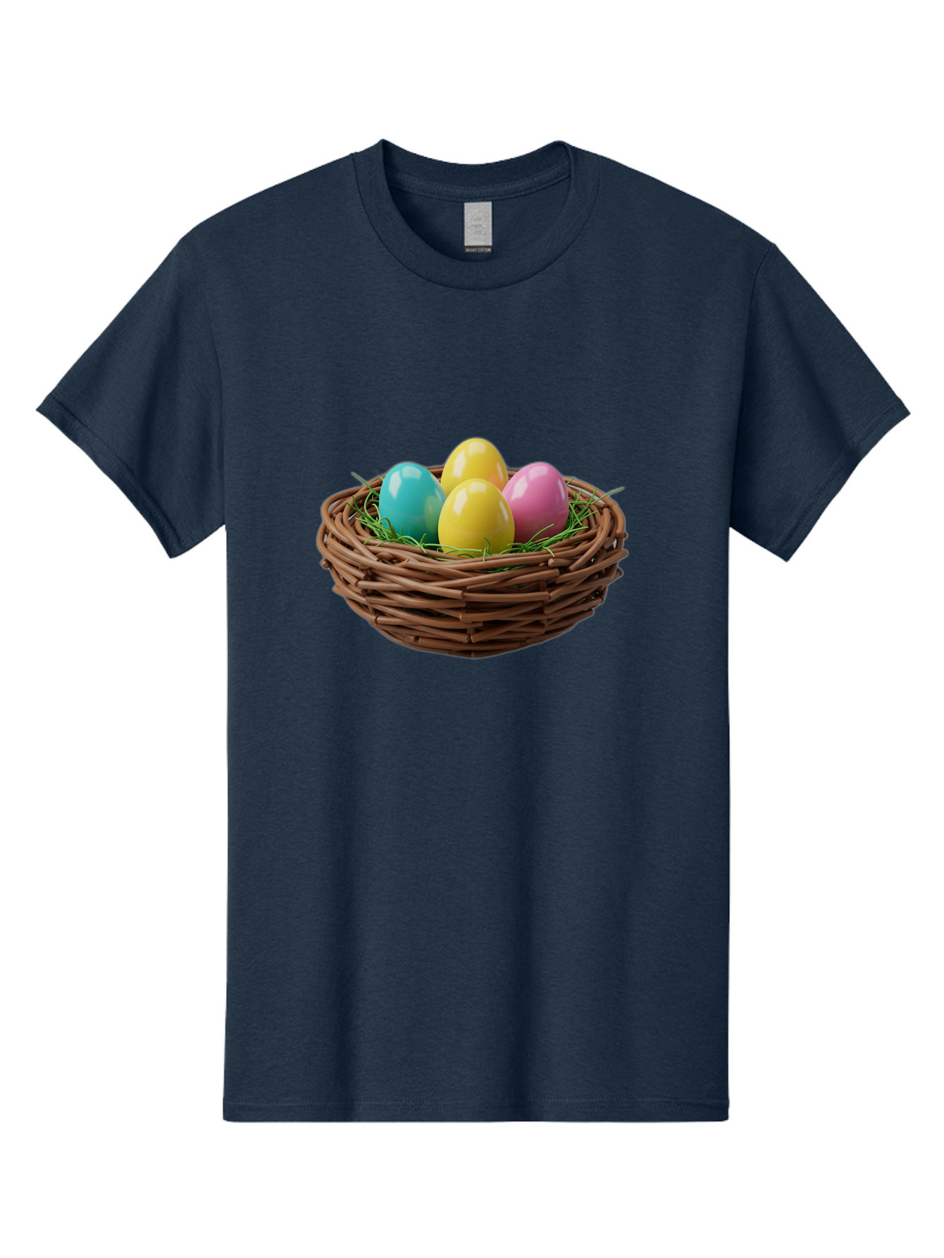 Easter-Eggs-In-Basket Men'S Graphic Tee, 100% Cotton, Comfortable Casual Summer Wear, Machine Washable, Colorful Easter Eggs, Easter Basket, Springtime Decorations, Wicker Basket, Blue Egg, Yellow Eggs, Pink Egg, Festive Colors, Baa616