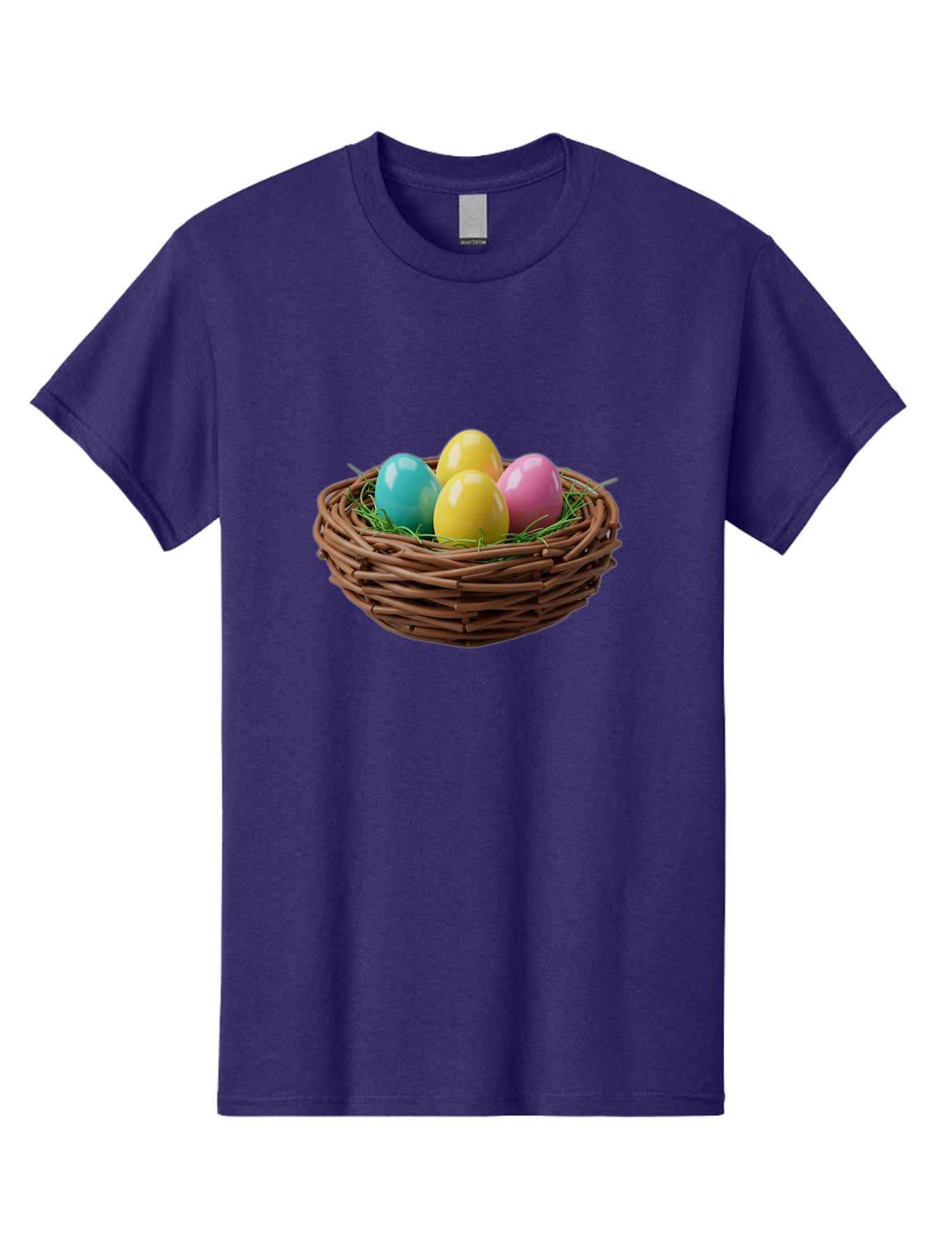 Easter-Eggs-In-Basket Men'S Graphic Tee, 100% Cotton, Comfortable Casual Summer Wear, Machine Washable, Colorful Easter Eggs, Easter Basket, Springtime Decorations, Wicker Basket, Blue Egg, Yellow Eggs, Pink Egg, Festive Colors, Baa616