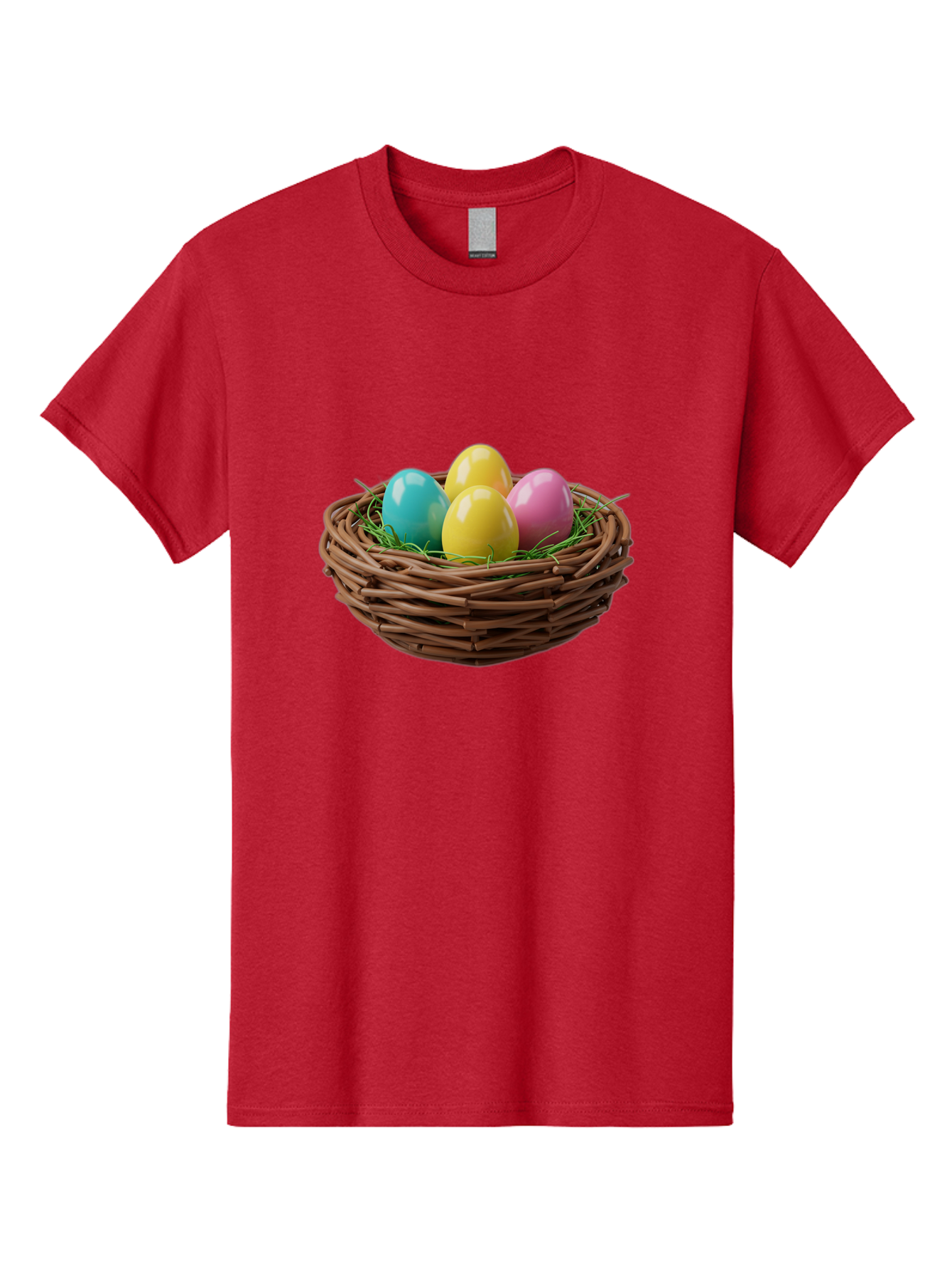 Easter-Eggs-In-Basket Men'S Graphic Tee, 100% Cotton, Comfortable Casual Summer Wear, Machine Washable, Colorful Easter Eggs, Easter Basket, Springtime Decorations, Wicker Basket, Blue Egg, Yellow Eggs, Pink Egg, Festive Colors, Baa616