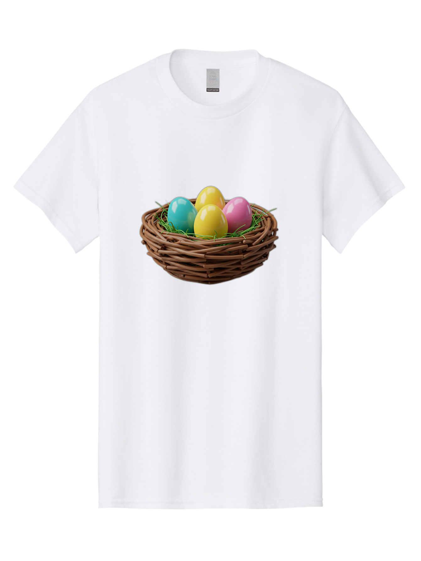 Easter-Eggs-In-Basket Men'S Graphic Tee, 100% Cotton, Comfortable Casual Summer Wear, Machine Washable, Colorful Easter Eggs, Easter Basket, Springtime Decorations, Wicker Basket, Blue Egg, Yellow Eggs, Pink Egg, Festive Colors, Baa616