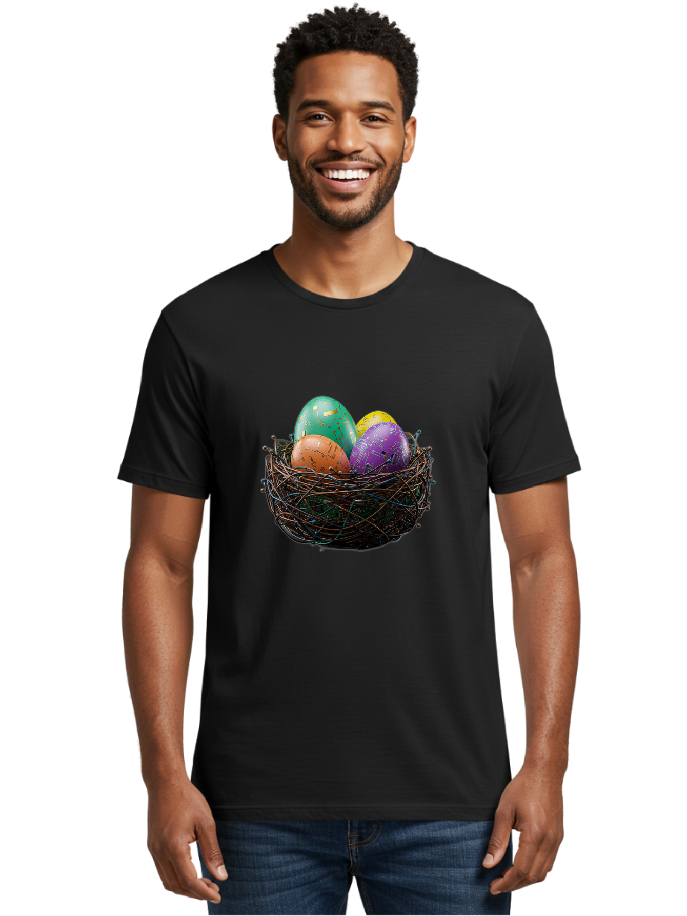 Easter-Eggs-In-Nest-1 Men'S Graphic Tee, 100% Cotton, Comfortable Casual Summer Wear, Machine Washable, Colorful Easter Eggs, Decorative Eggs, Easter Basket, Nest, Vibrant Colors, Festive Decorations, Spring Theme, Easter Celebration Baa617