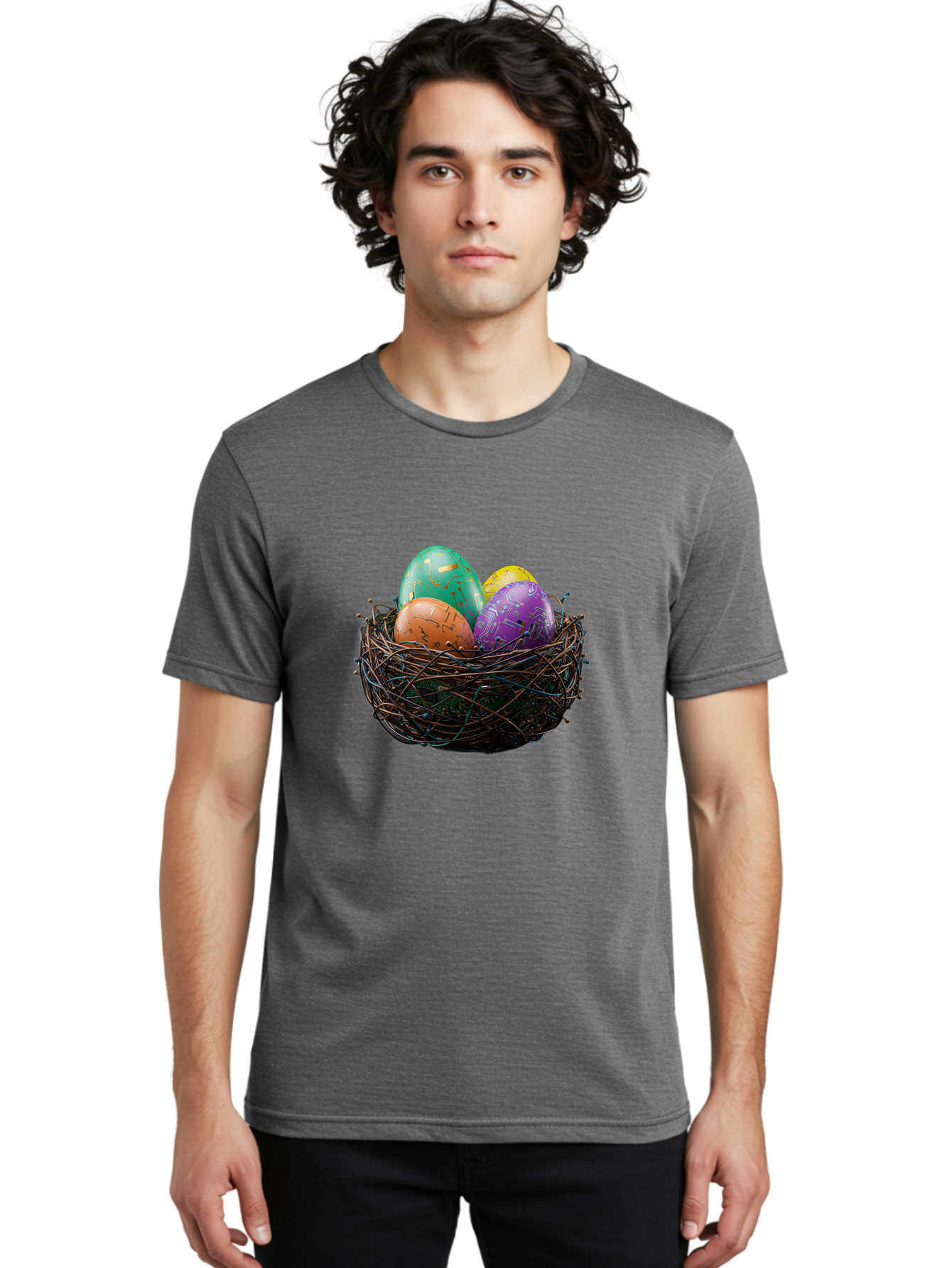 Easter-Eggs-In-Nest-1 Men'S Graphic Tee, 100% Cotton, Comfortable Casual Summer Wear, Machine Washable, Colorful Easter Eggs, Decorative Eggs, Easter Basket, Nest, Vibrant Colors, Festive Decorations, Spring Theme, Easter Celebration Baa617