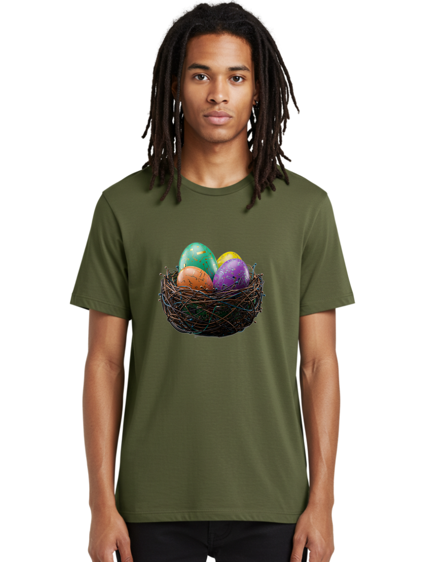 Easter-Eggs-In-Nest-1 Men'S Graphic Tee, 100% Cotton, Comfortable Casual Summer Wear, Machine Washable, Colorful Easter Eggs, Decorative Eggs, Easter Basket, Nest, Vibrant Colors, Festive Decorations, Spring Theme, Easter Celebration Baa617